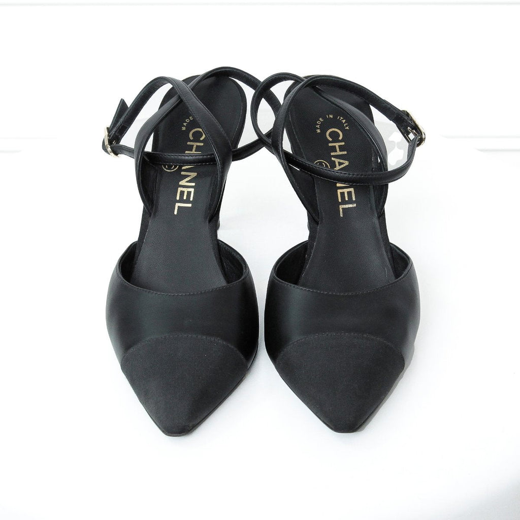 Chanel Black Pointed Cross Sandals 37