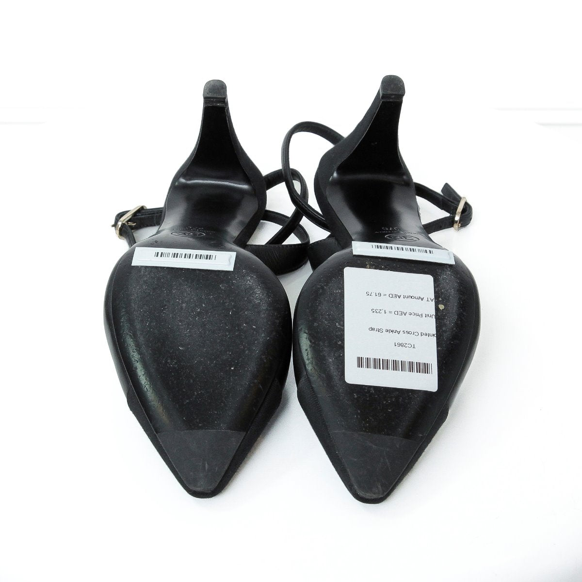 Chanel Black Pointed Cross Sandals 37