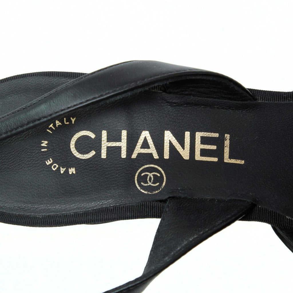 Chanel Black Pointed Cross Sandals 37