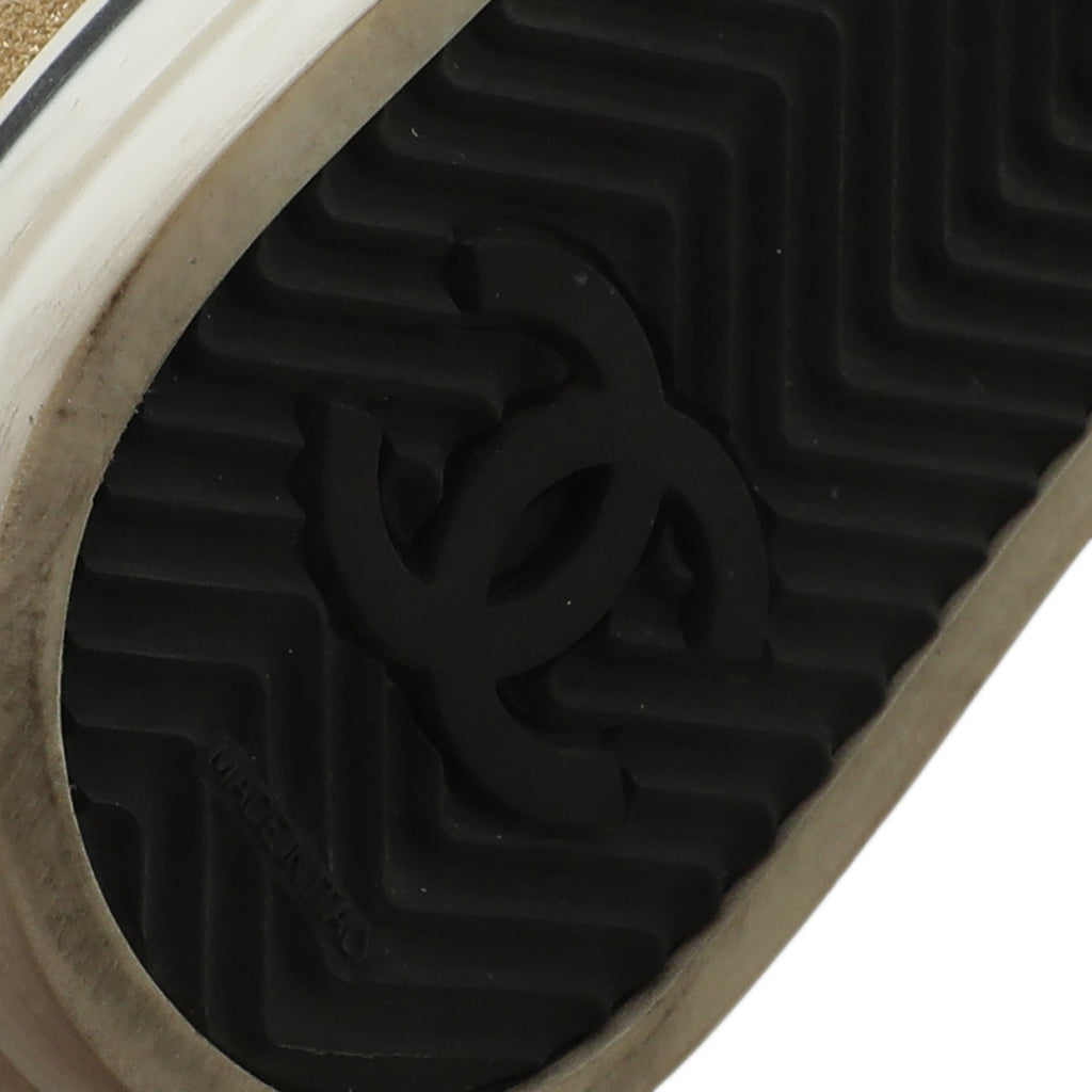 Chanel Metallic Gold Shimmer Suede Mid Flat Boots 37