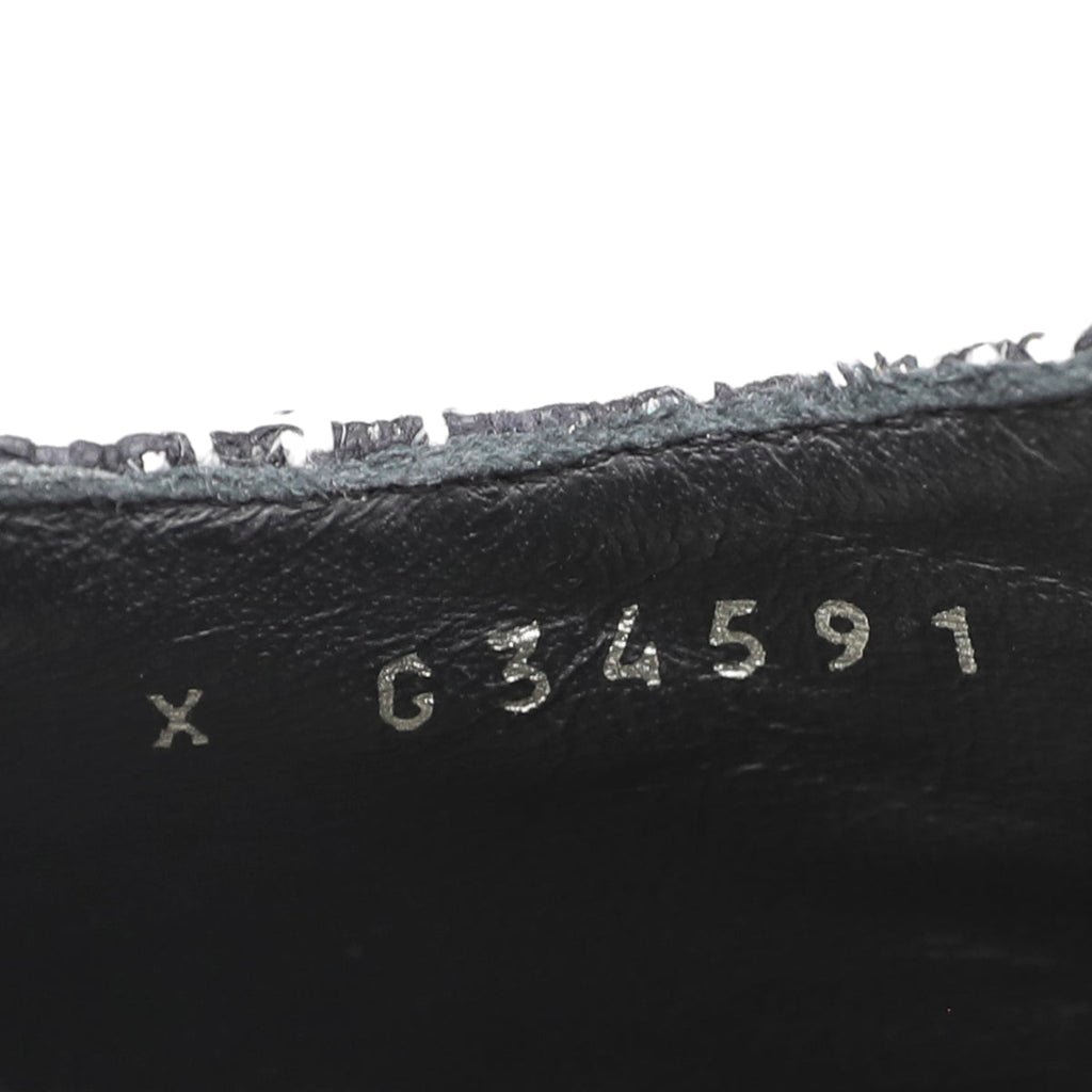 Chanel Black Silver Tweed Pearl Lace Up Oxford 37
