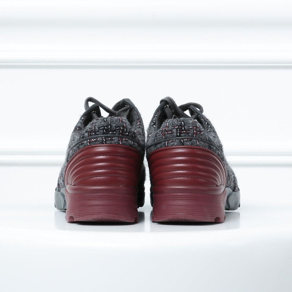 Chanel Grey -Red Tweed Sneakers 39