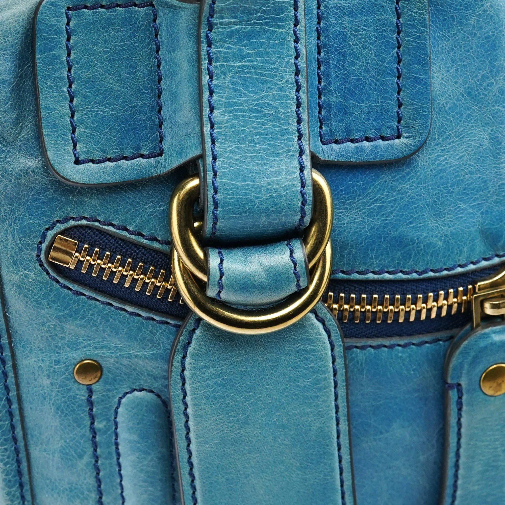 Baby Blue Leather Bay 2-Way Bag