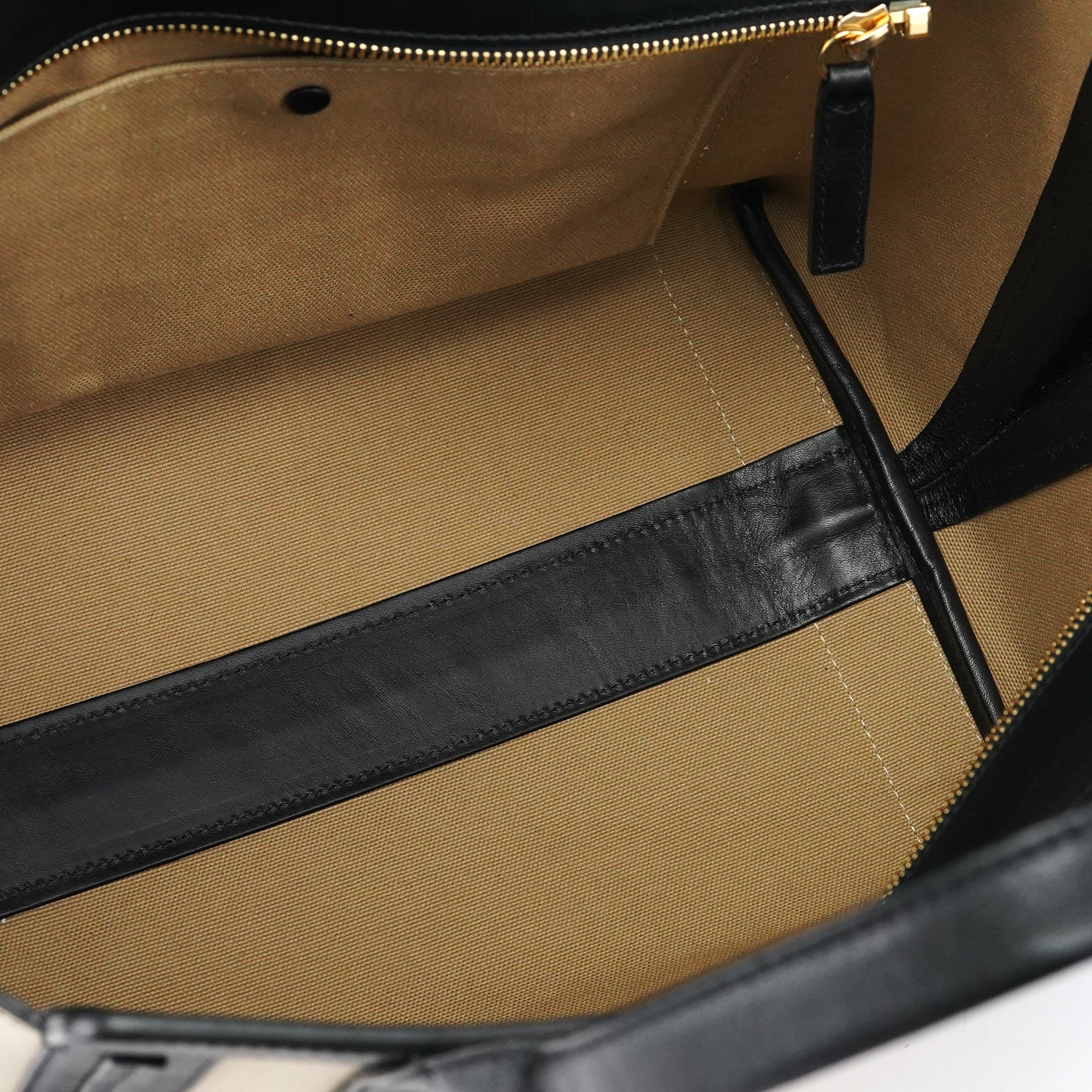Beige Black Leather Allison Tote Bag
