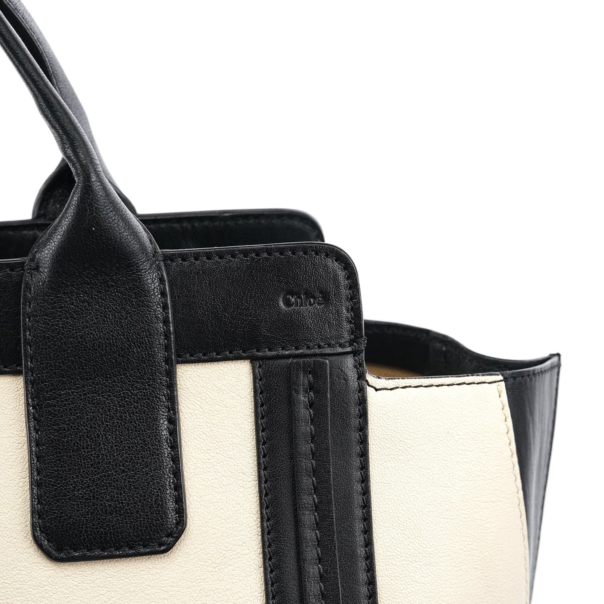 Beige Black Leather Allison Tote Bag