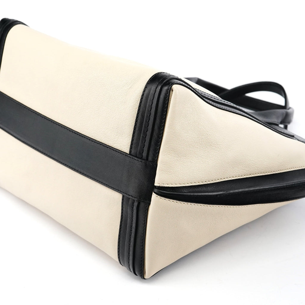 Beige Black Leather Allison Tote Bag
