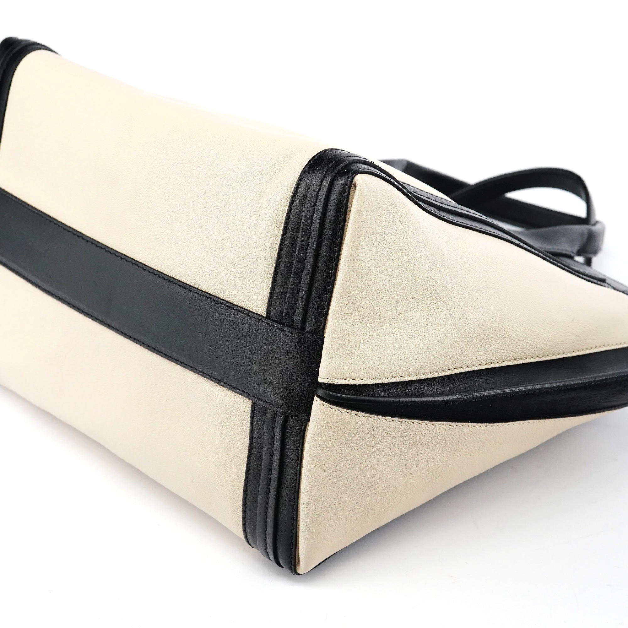 Beige Black Leather Allison Tote Bag