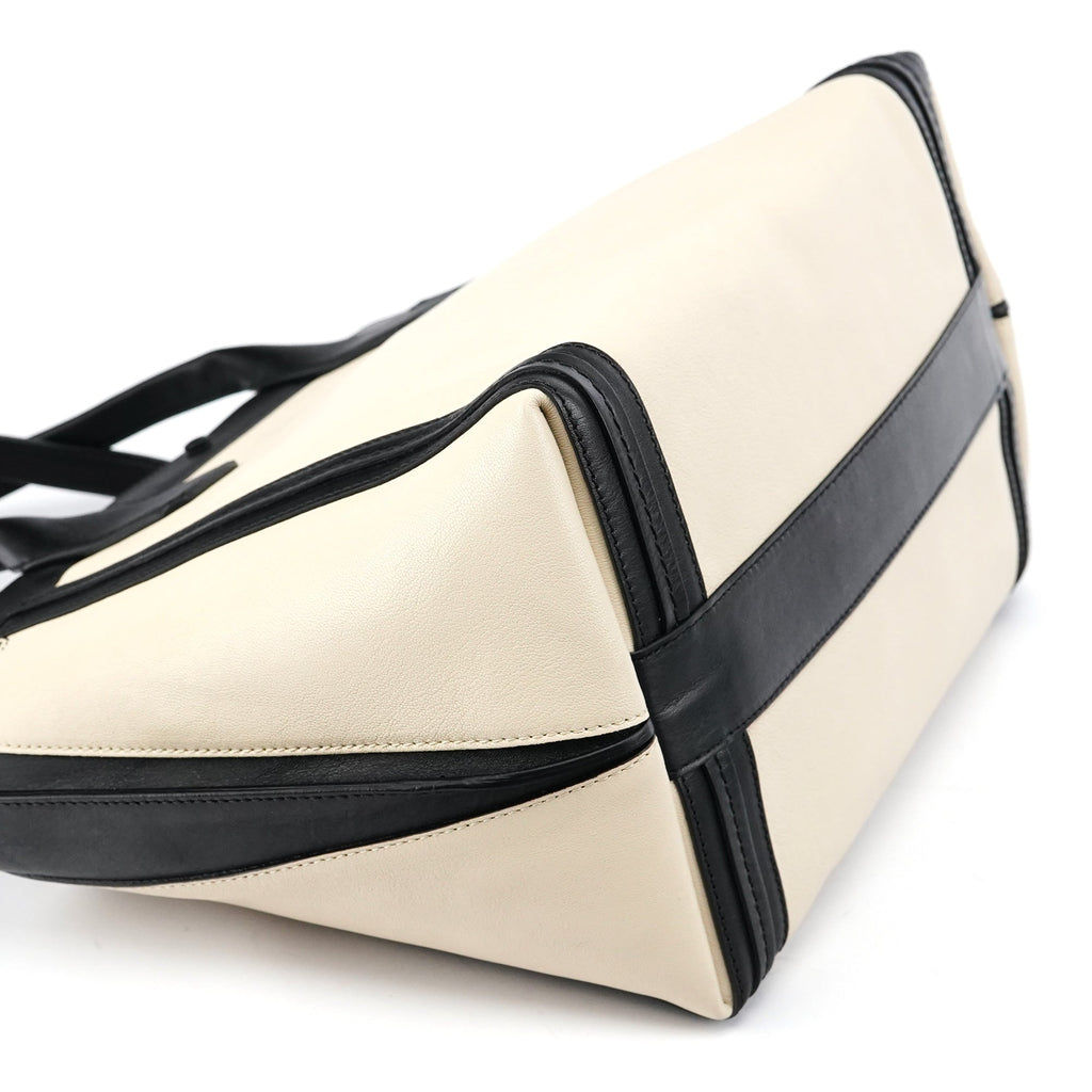Beige Black Leather Allison Tote Bag