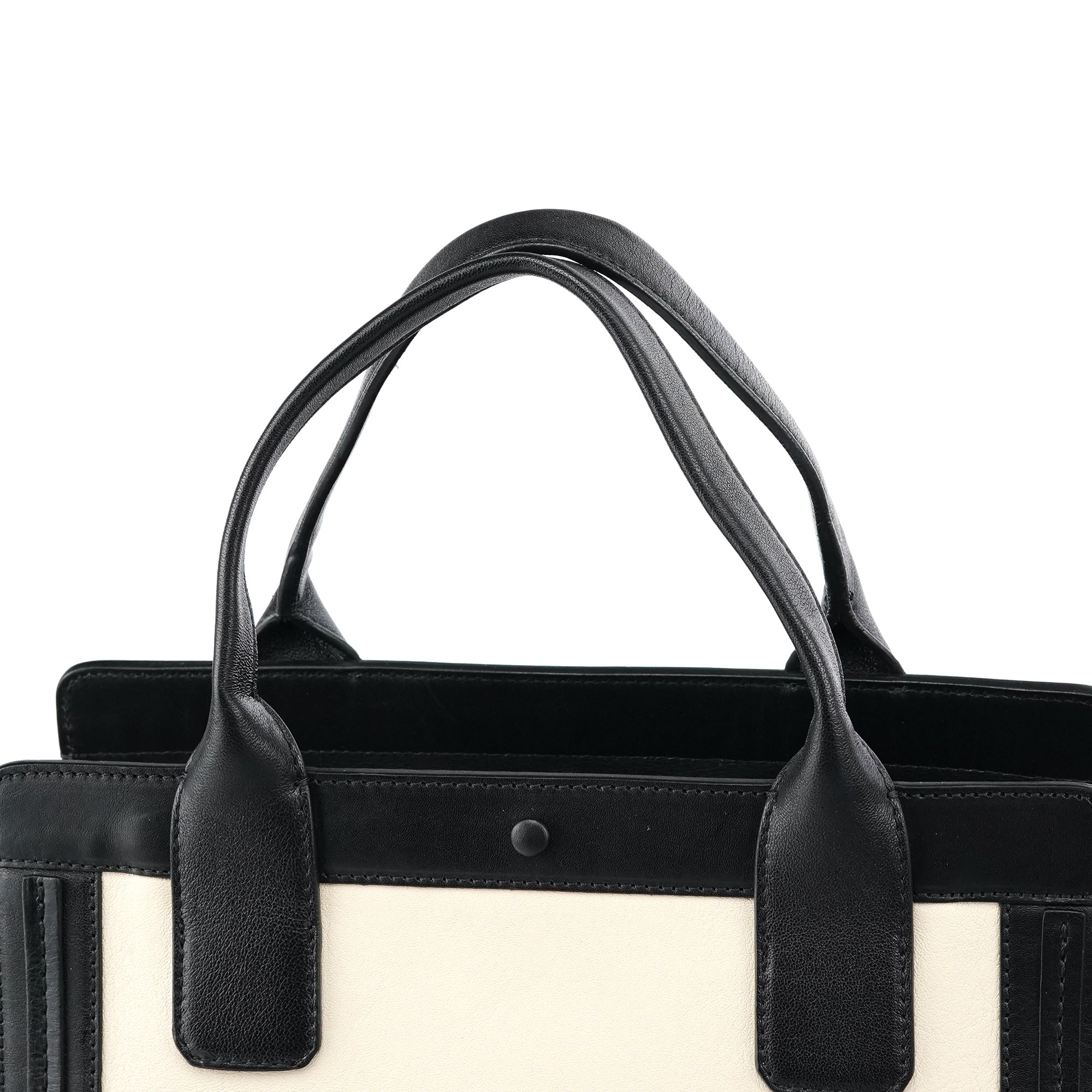 Beige Black Leather Allison Tote Bag