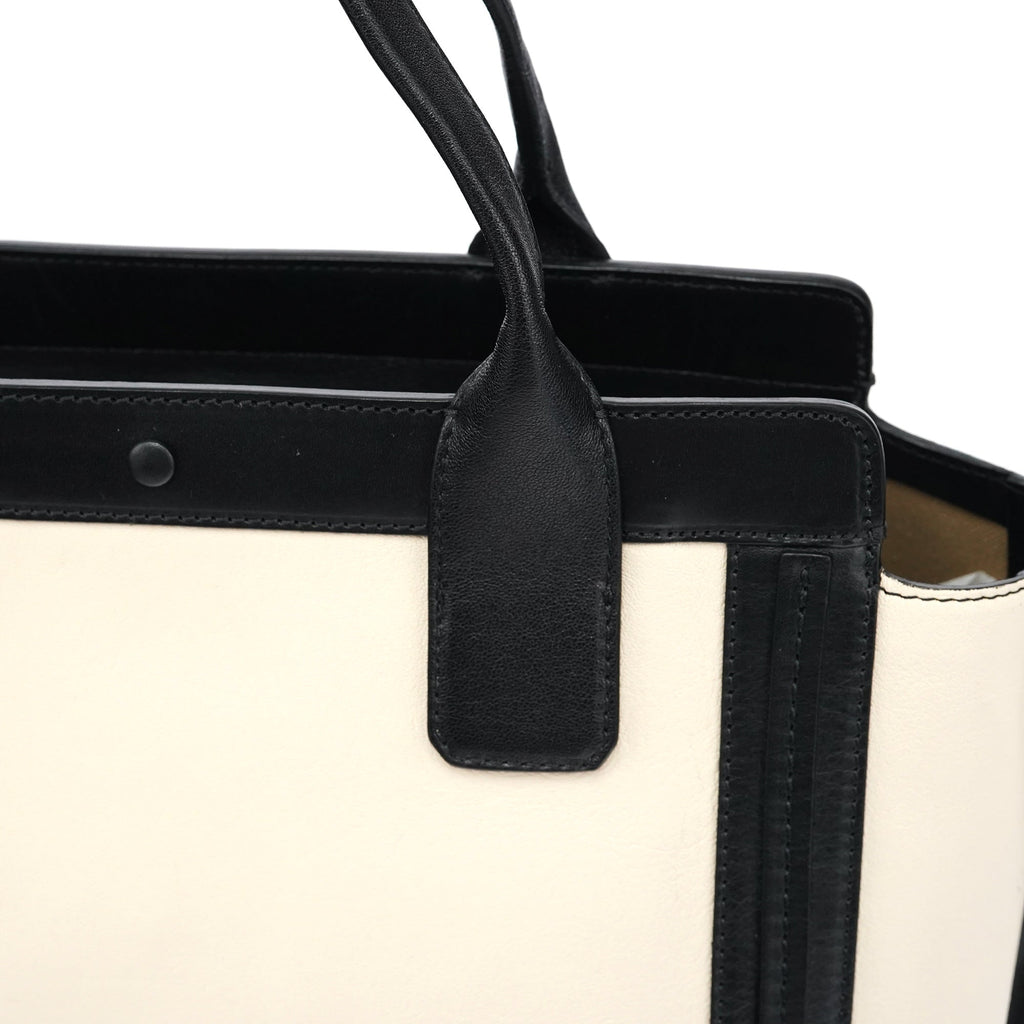 Beige Black Leather Allison Tote Bag