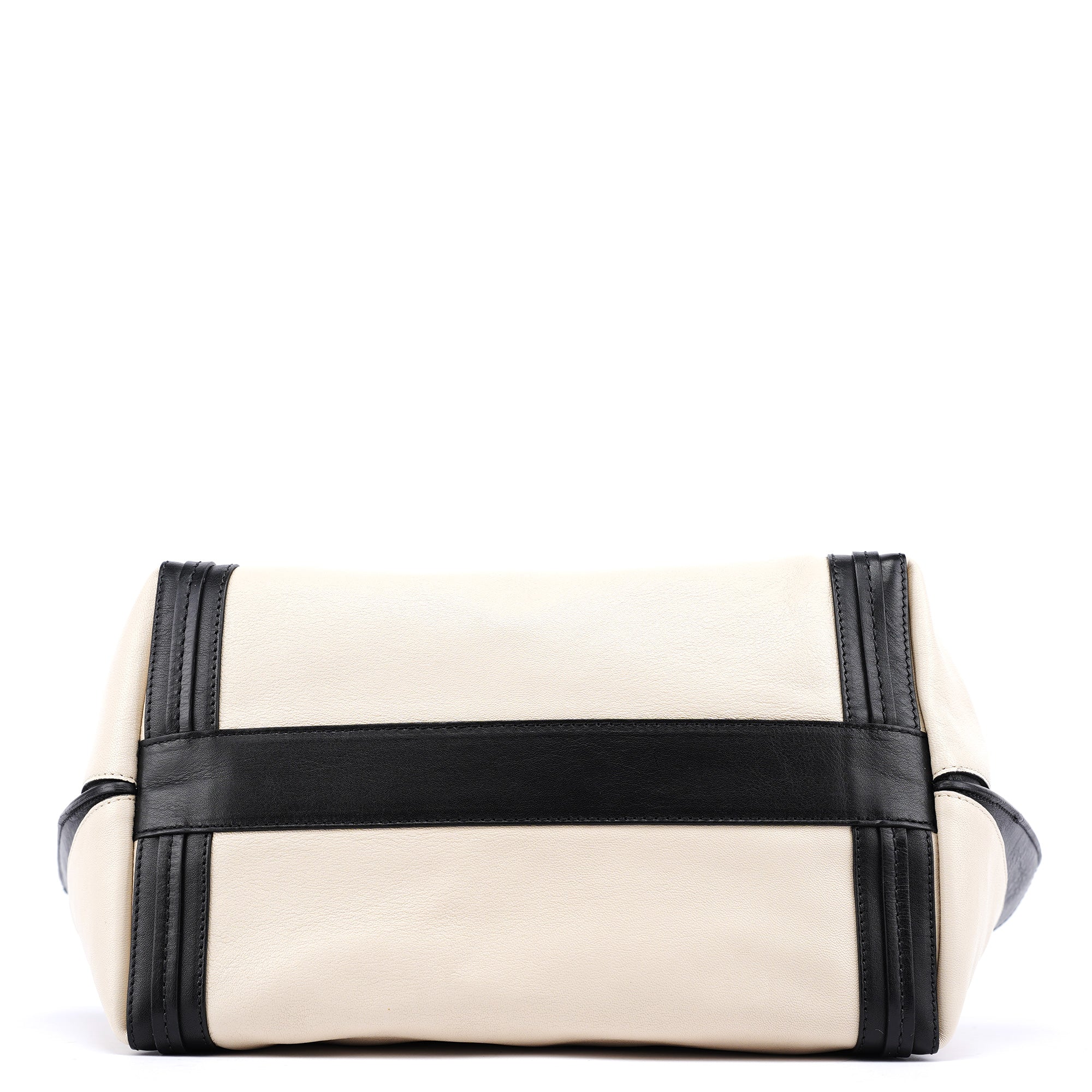 Beige Black Leather Allison Tote Bag