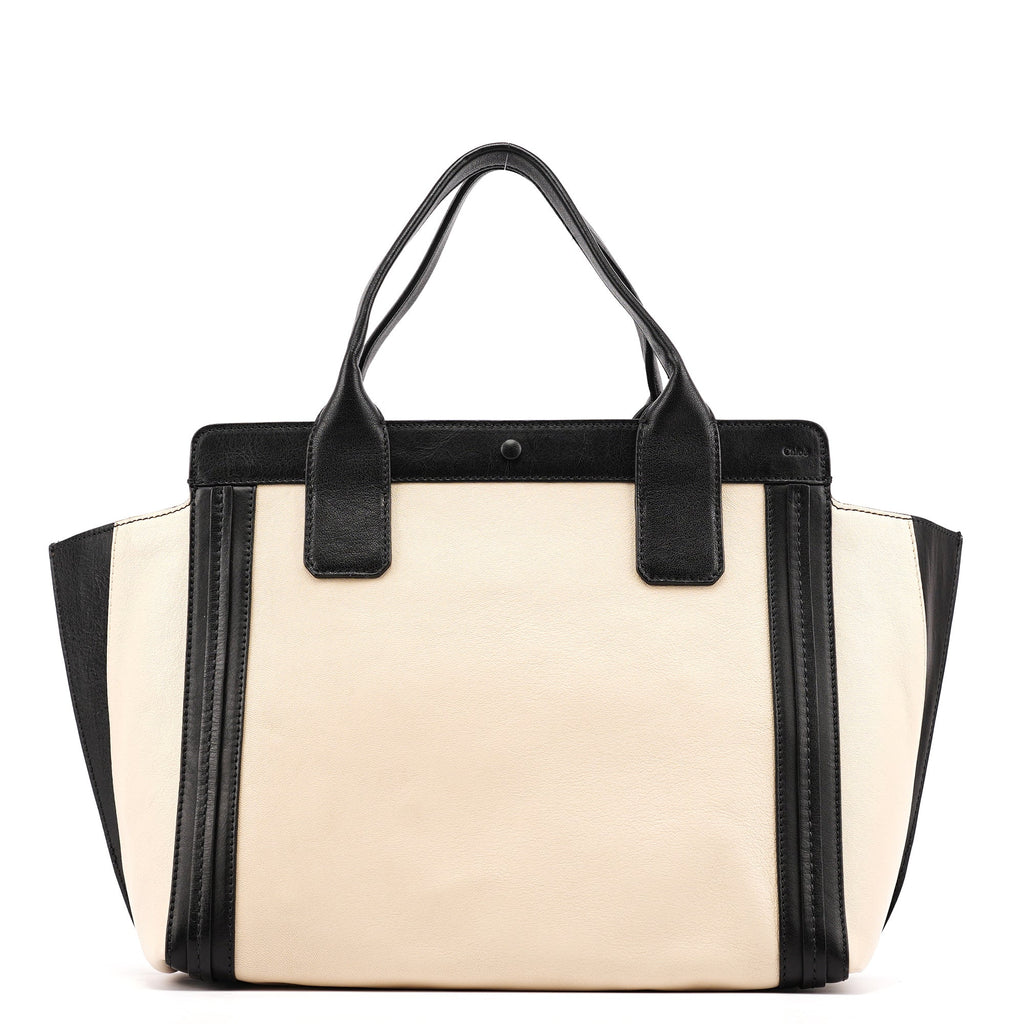 Beige Black Leather Allison Tote Bag
