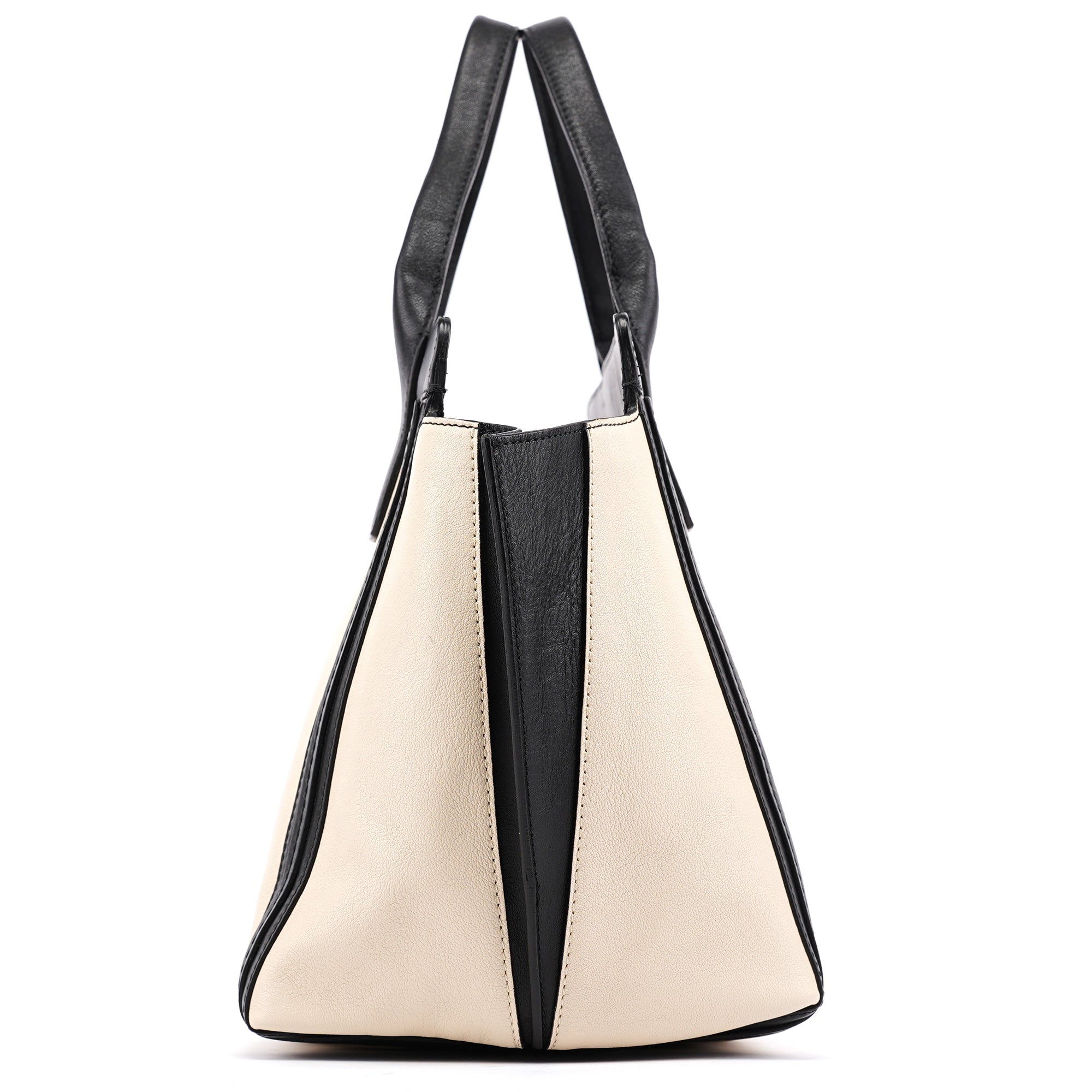 Beige Black Leather Allison Tote Bag