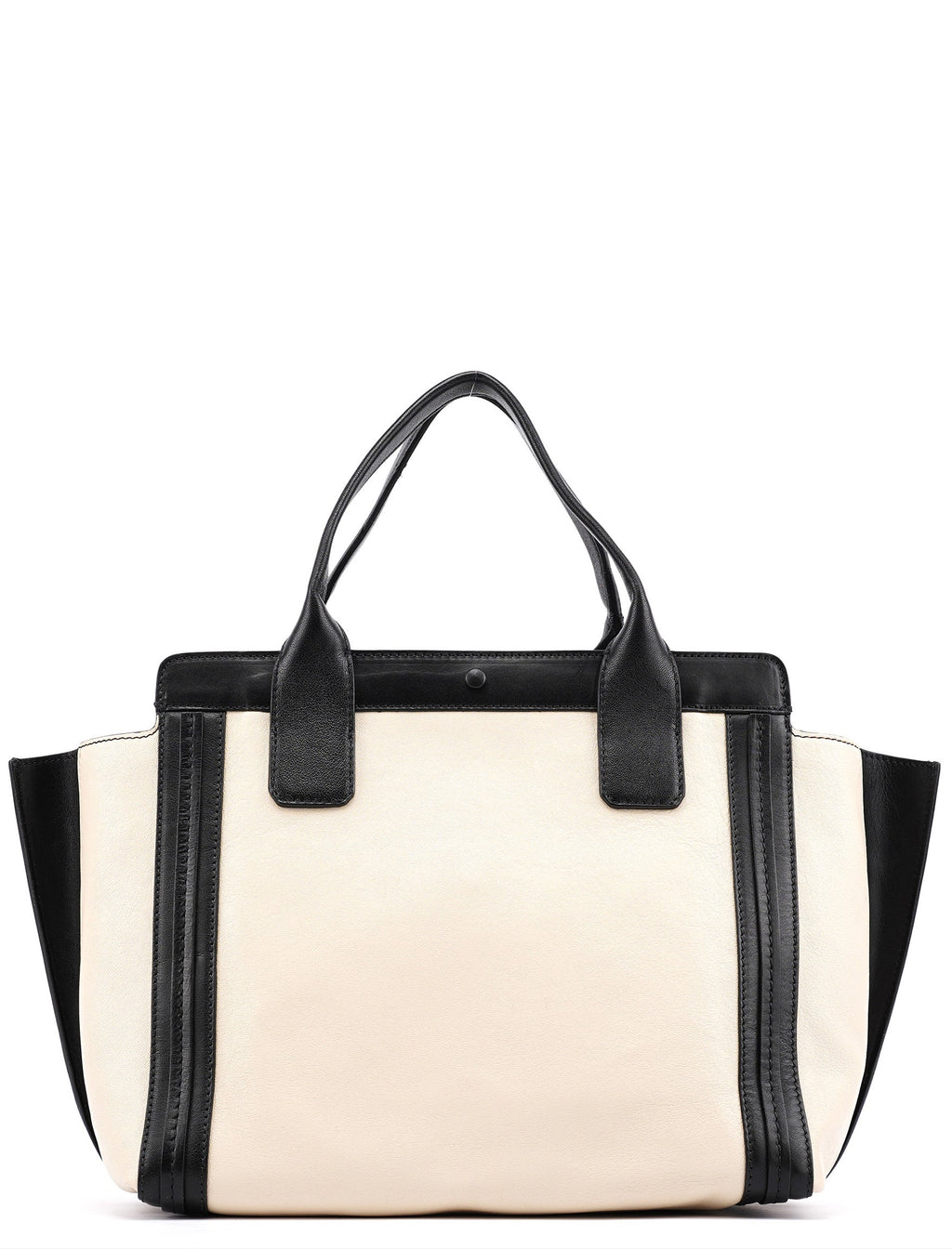 Beige Black Leather Allison Tote Bag
