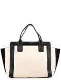 Beige Black Leather Allison Tote Bag