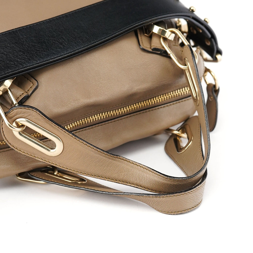 Beige Black Leather Paraty 2-Way Shoulder Bag