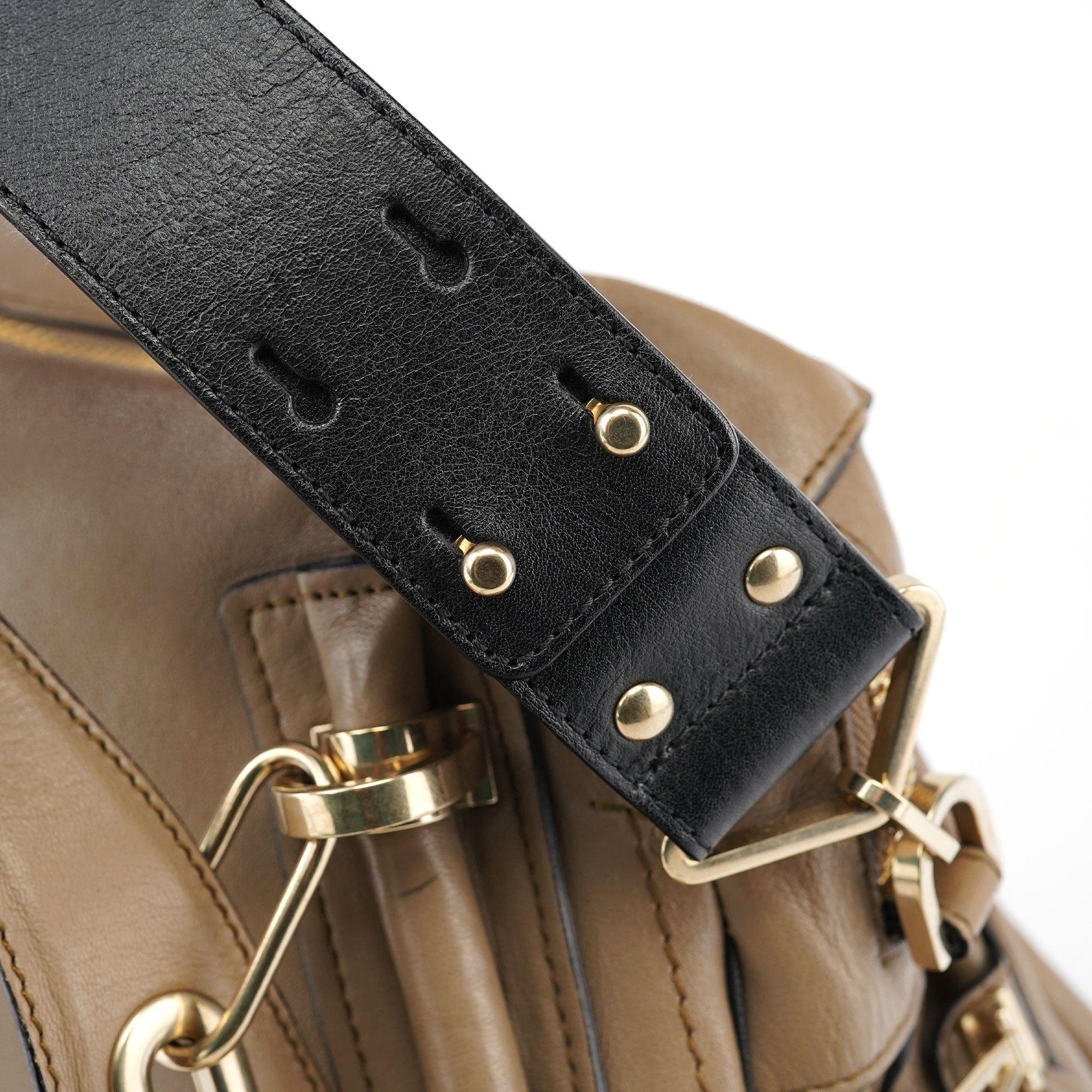 Beige Black Leather Paraty 2-Way Shoulder Bag