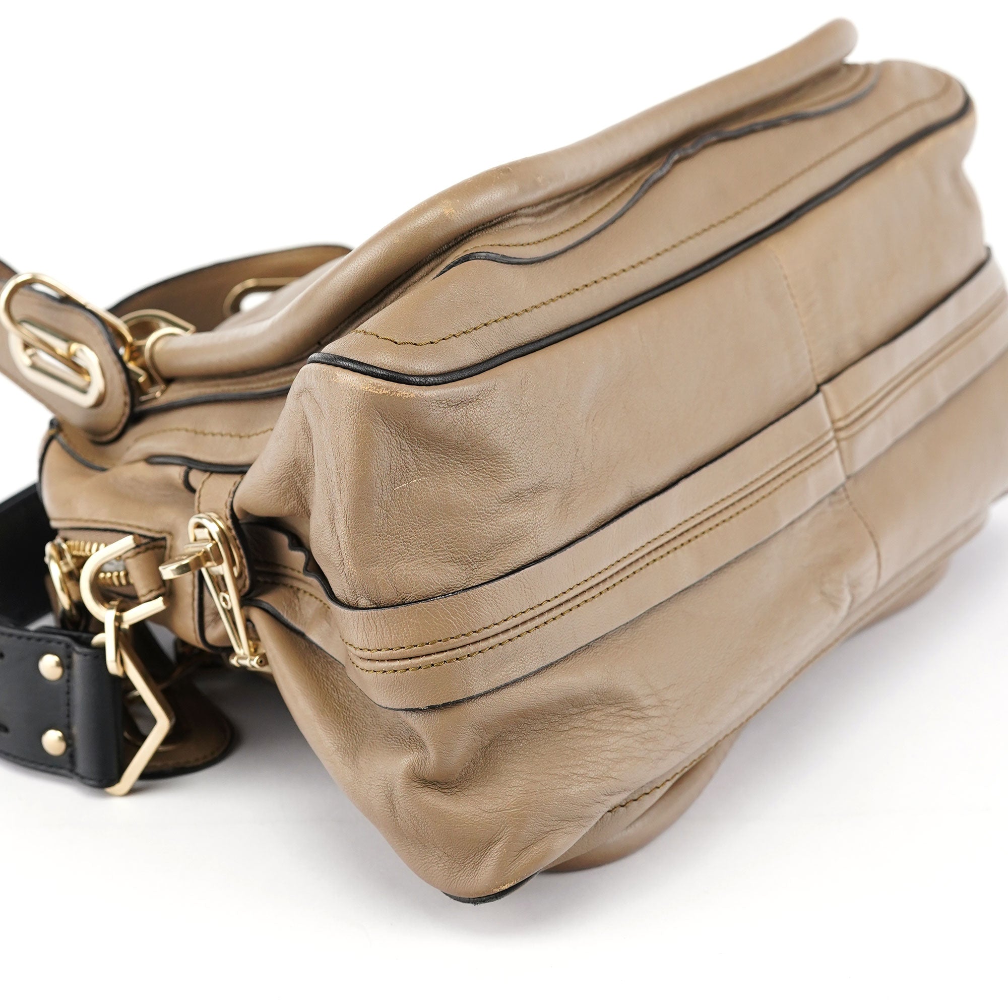 Beige Black Leather Paraty 2-Way Shoulder Bag