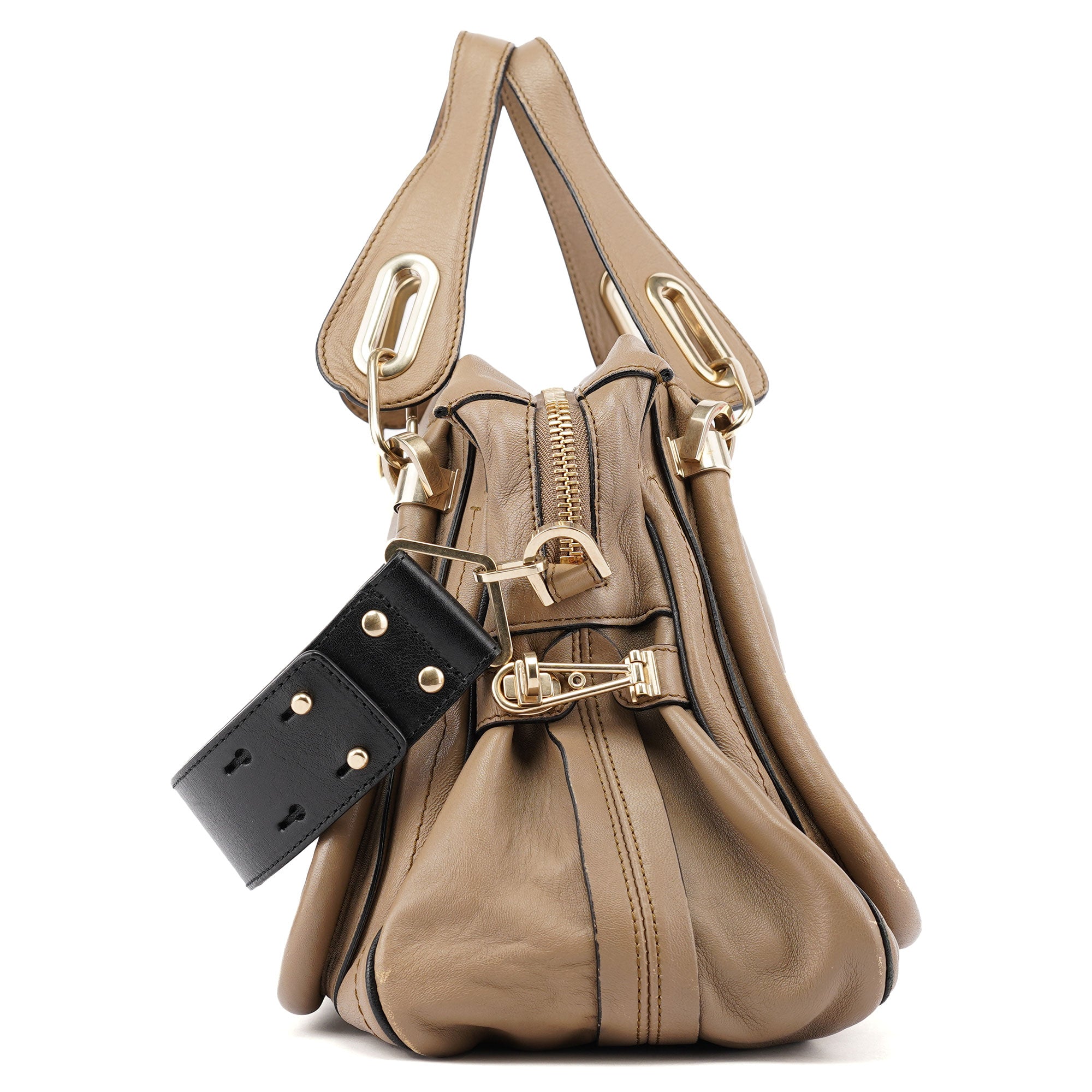 Beige Black Leather Paraty 2-Way Shoulder Bag