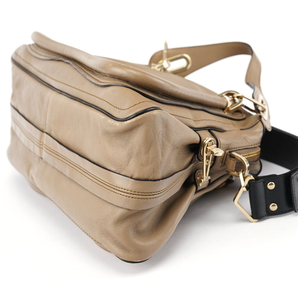 Beige Black Leather Paraty 2-Way Shoulder Bag
