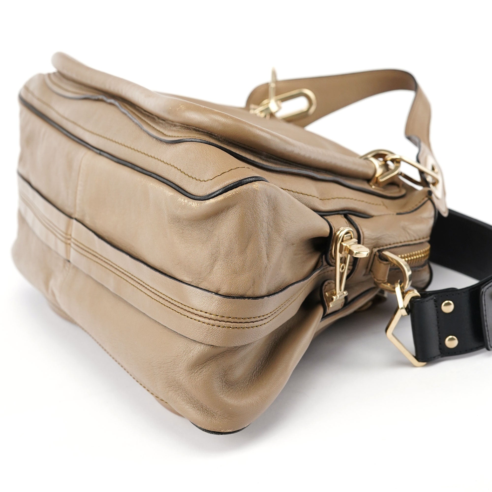Beige Black Leather Paraty 2-Way Shoulder Bag