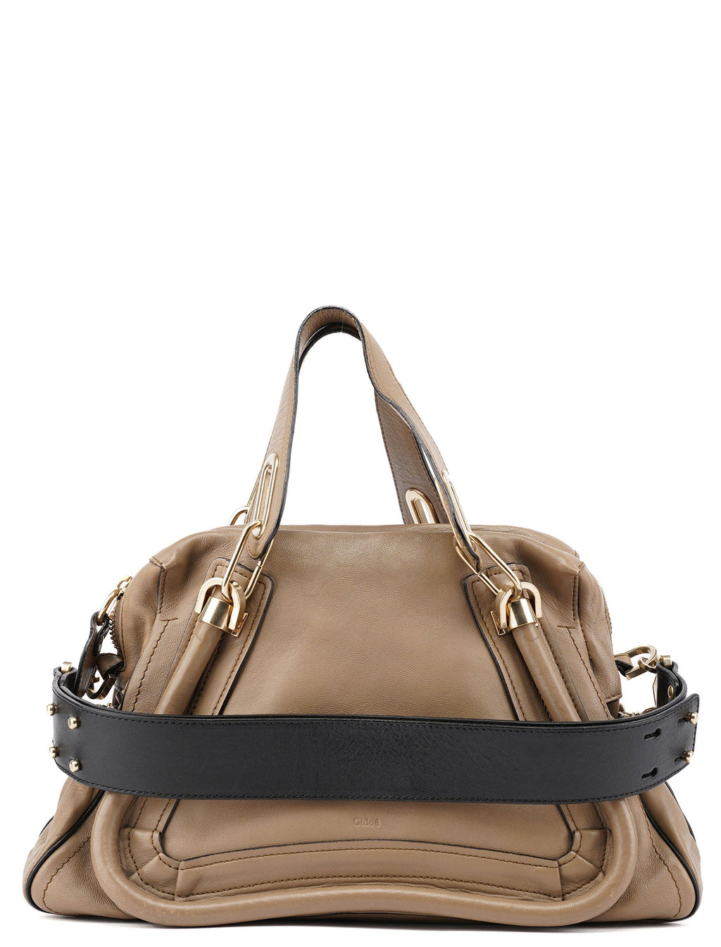 Beige Black Leather Paraty 2-Way Shoulder Bag