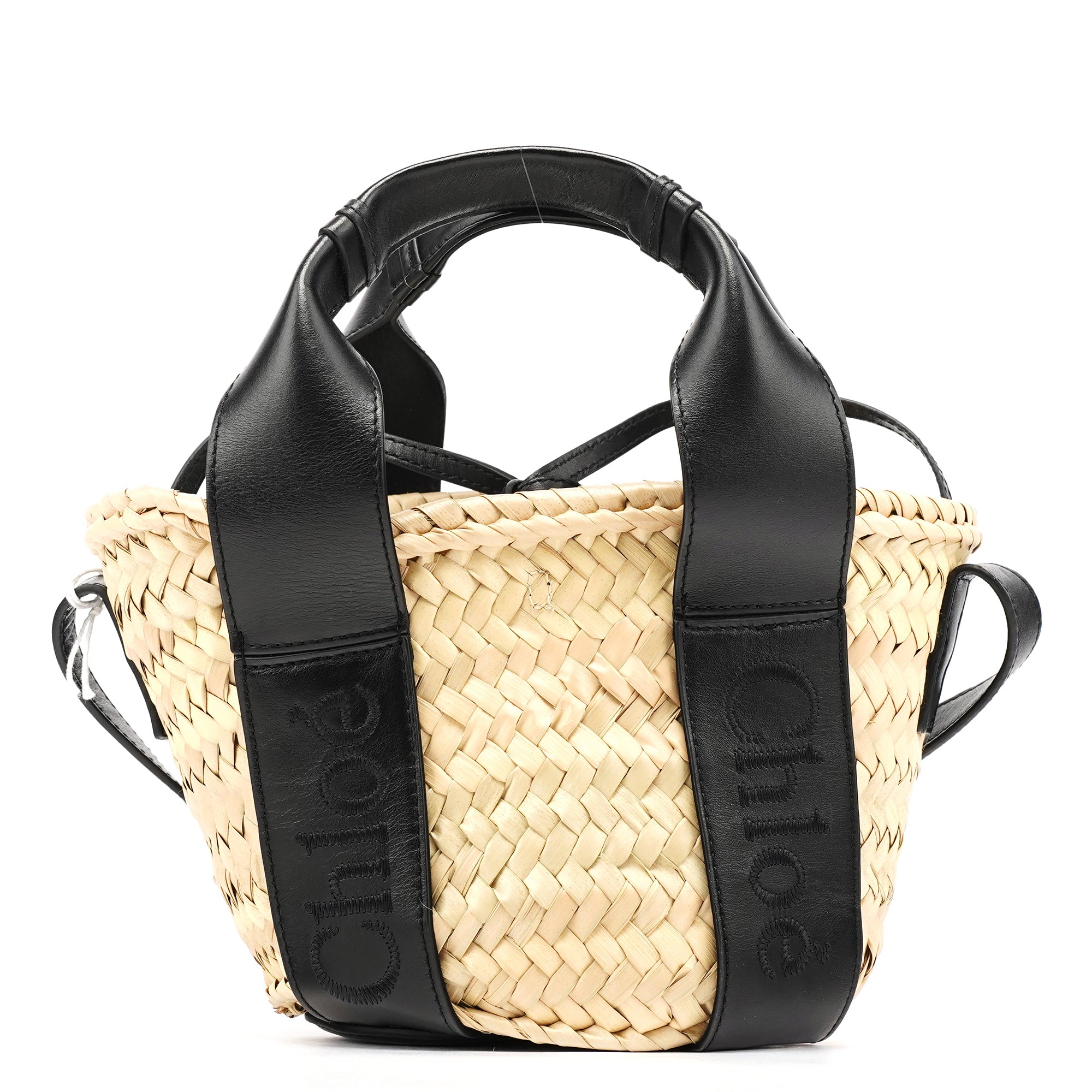 Beige Black Raffia 2-Way Basket Bag