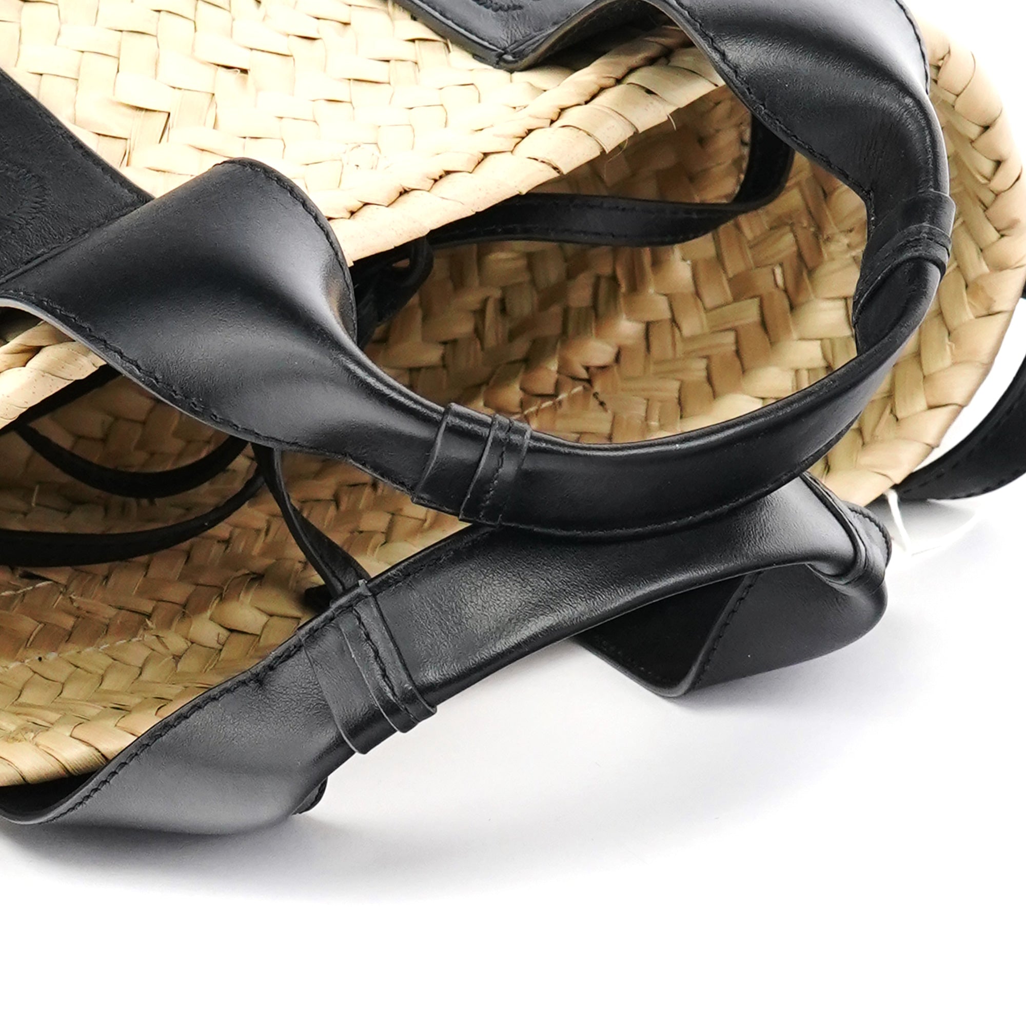 Beige Black Raffia 2-Way Basket Bag