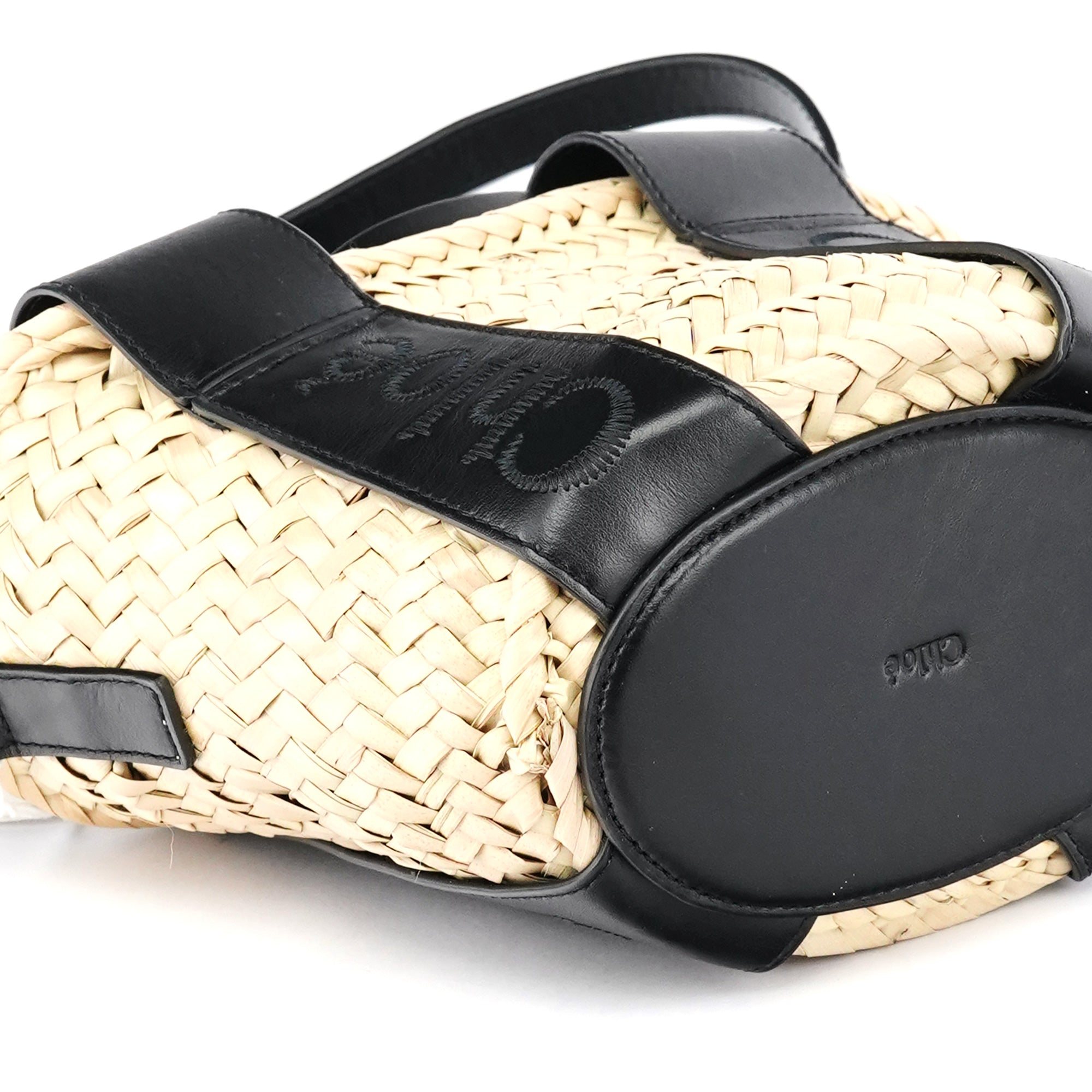 Beige Black Raffia 2-Way Basket Bag