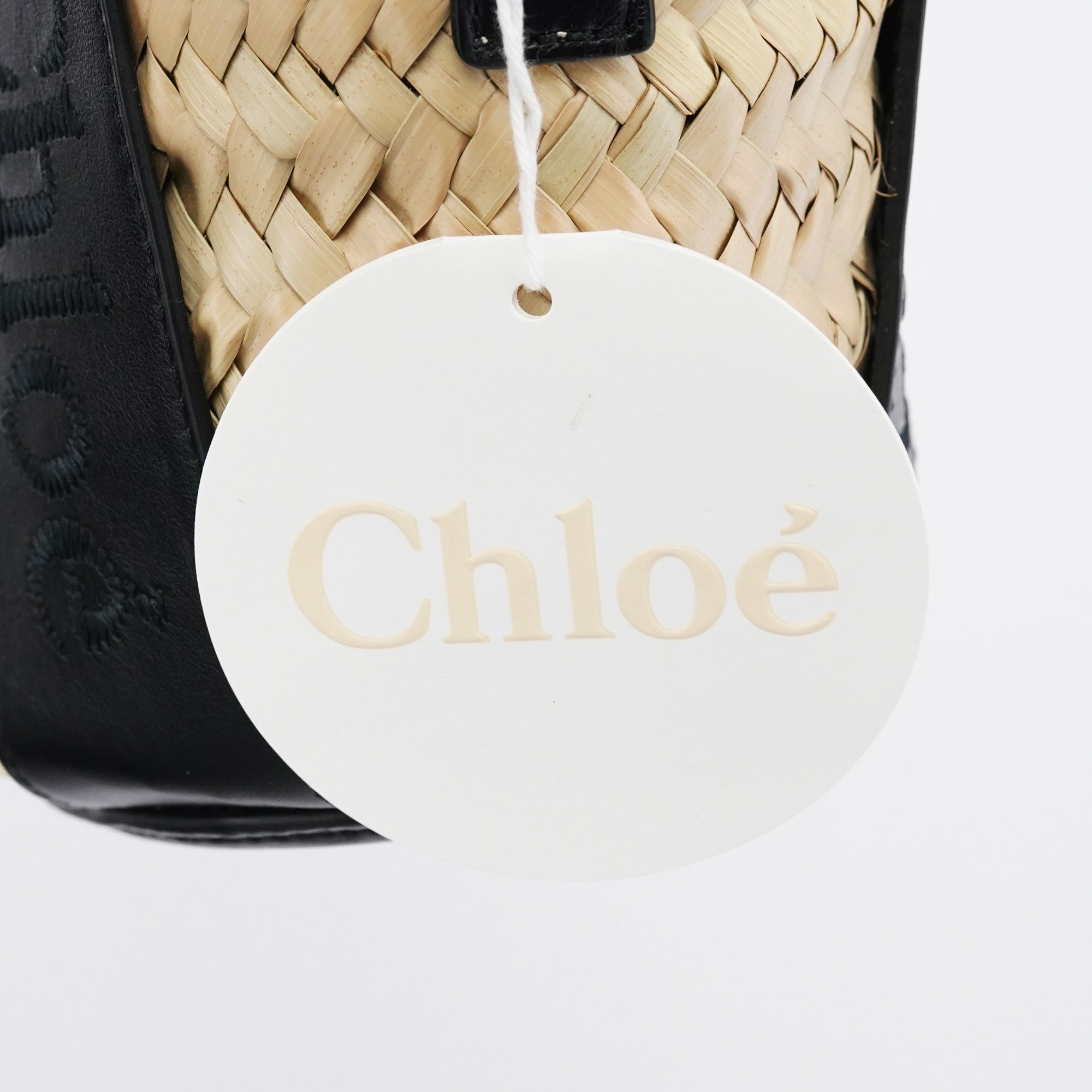 Beige Black Raffia 2-Way Basket Bag