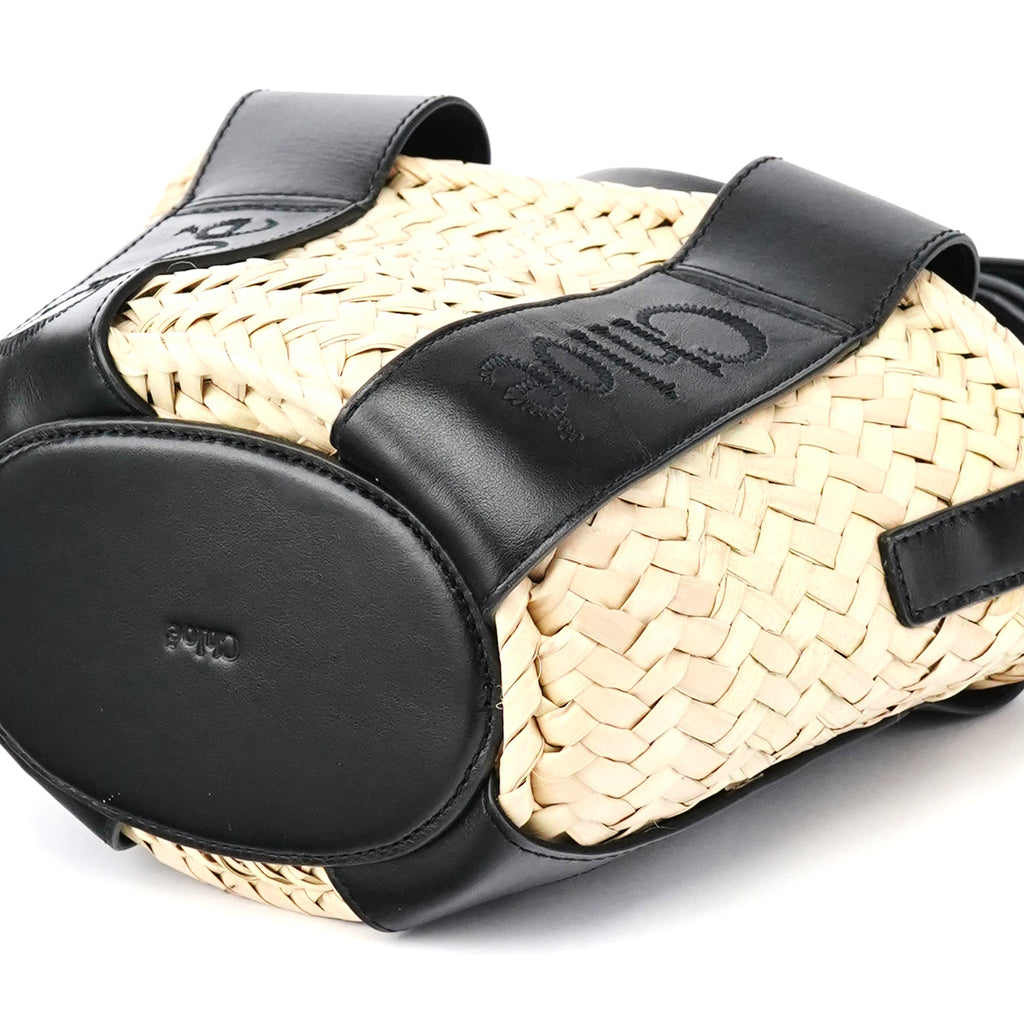 Beige Black Raffia 2-Way Basket Bag