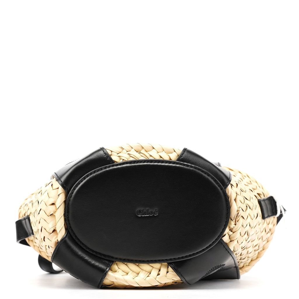Beige Black Raffia 2-Way Basket Bag