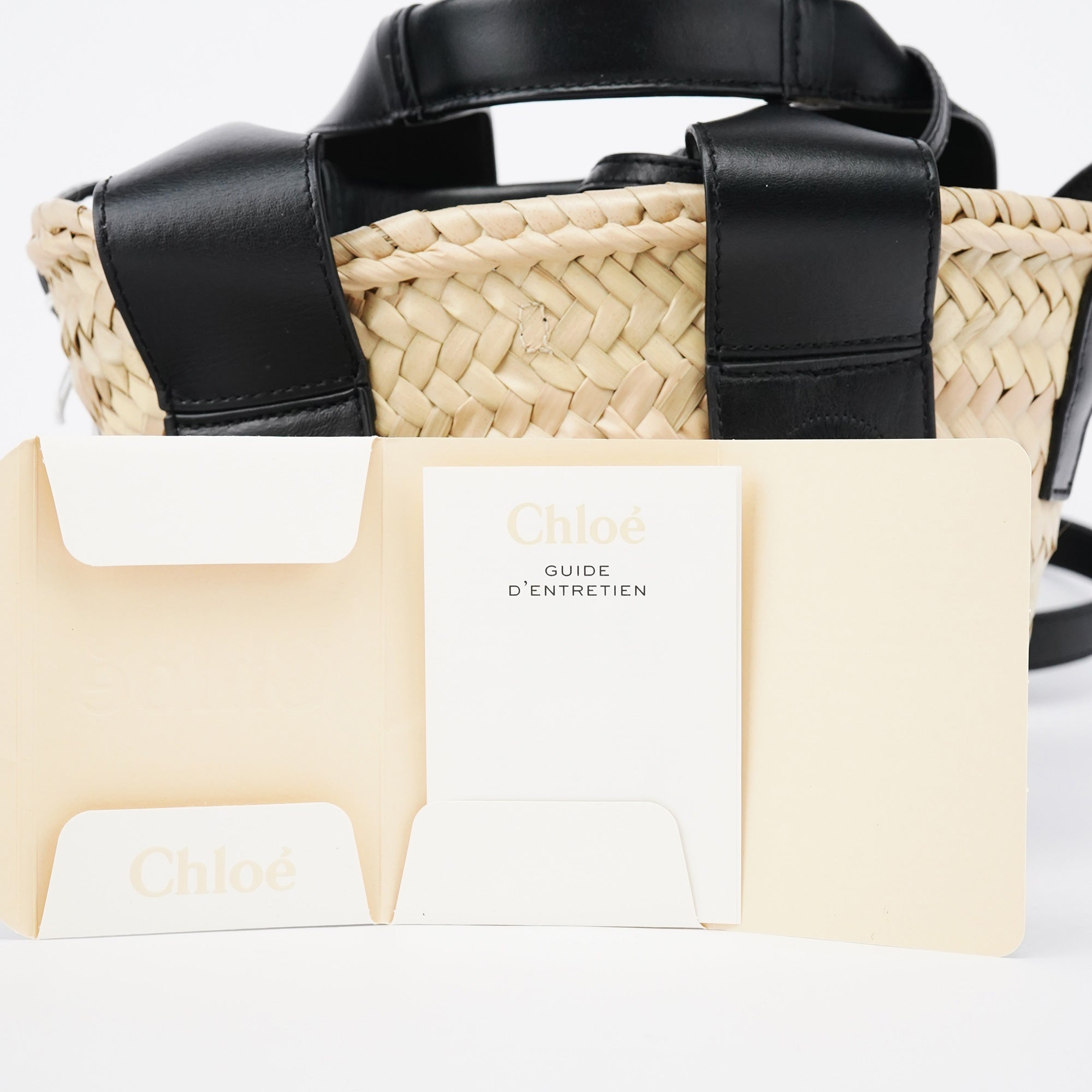 Beige Black Raffia 2-Way Basket Bag