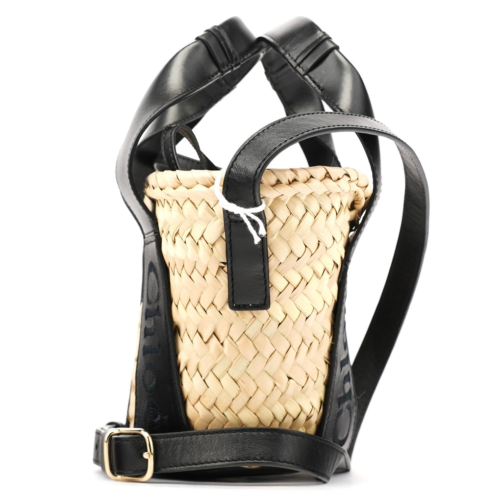 Beige Black Raffia 2-Way Basket Bag