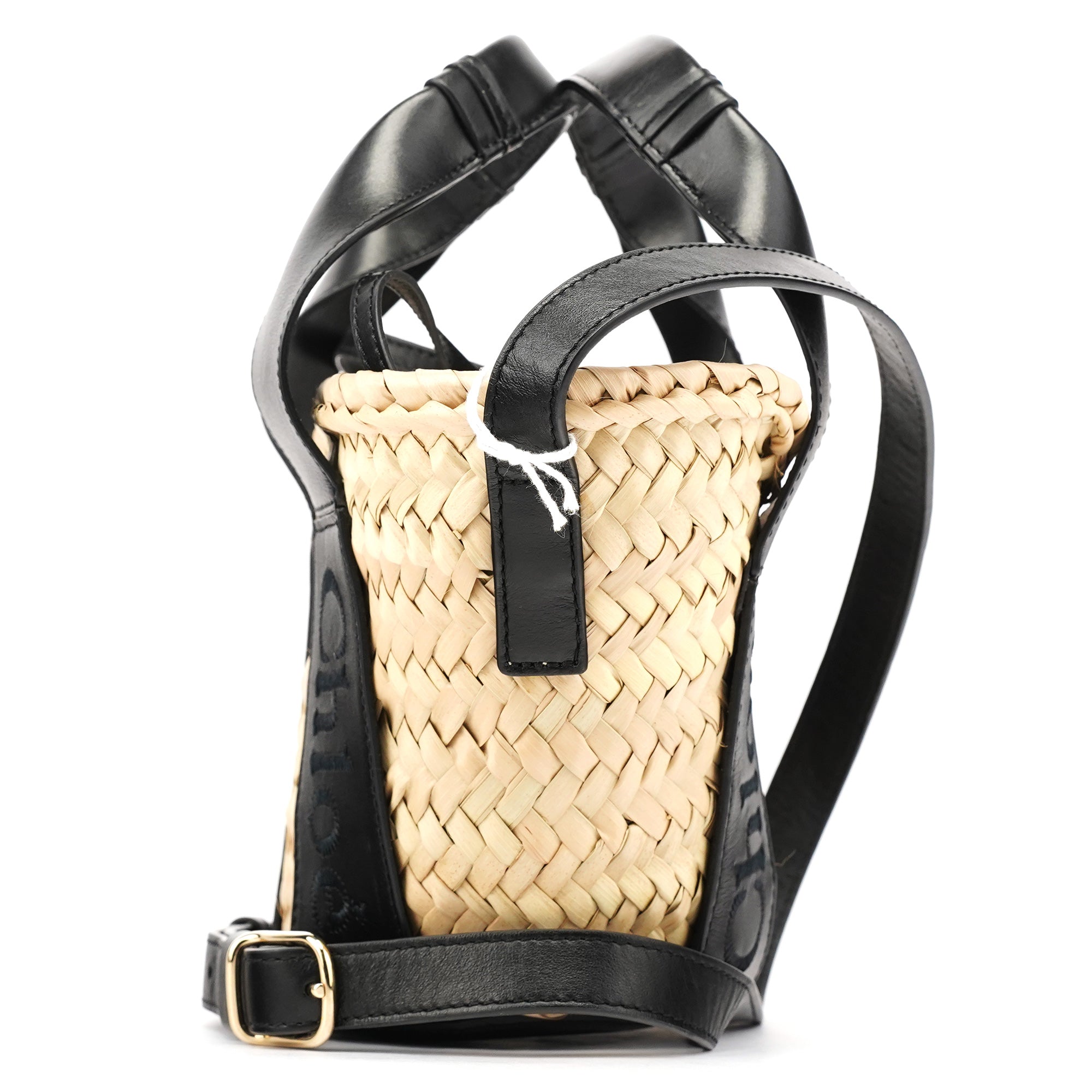 Beige Black Raffia 2-Way Basket Bag