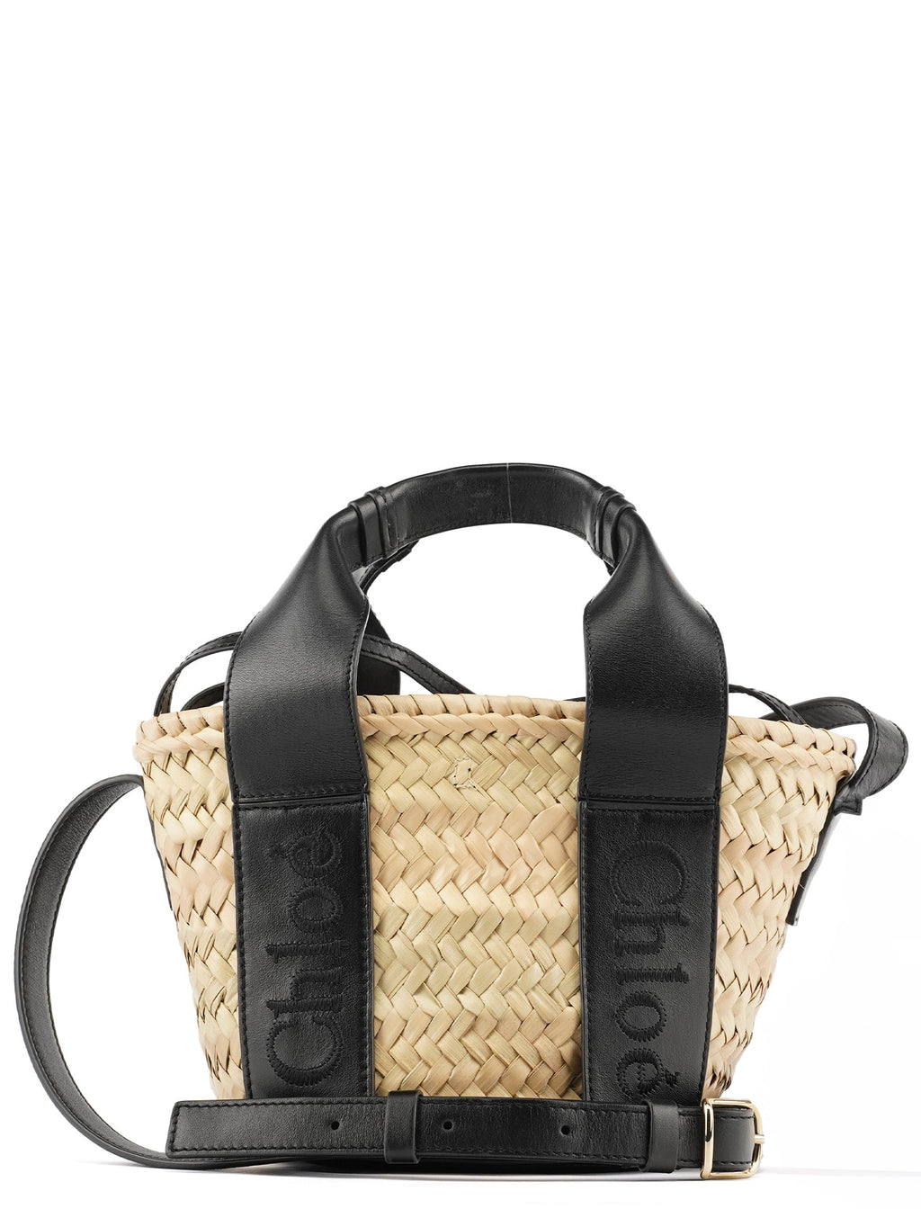 Beige Black Raffia 2-Way Basket Bag