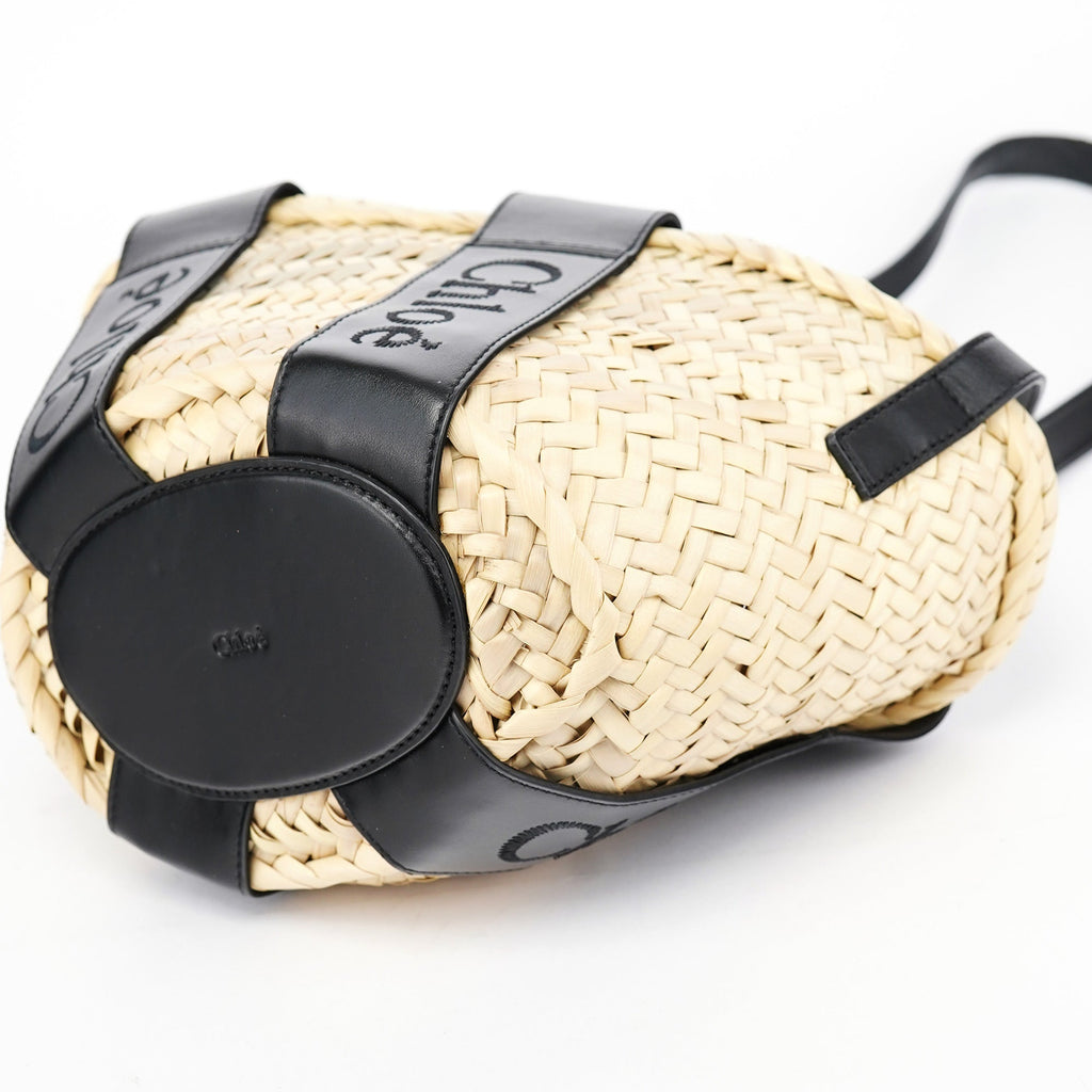 Beige Black Raffia Calfskin Bag