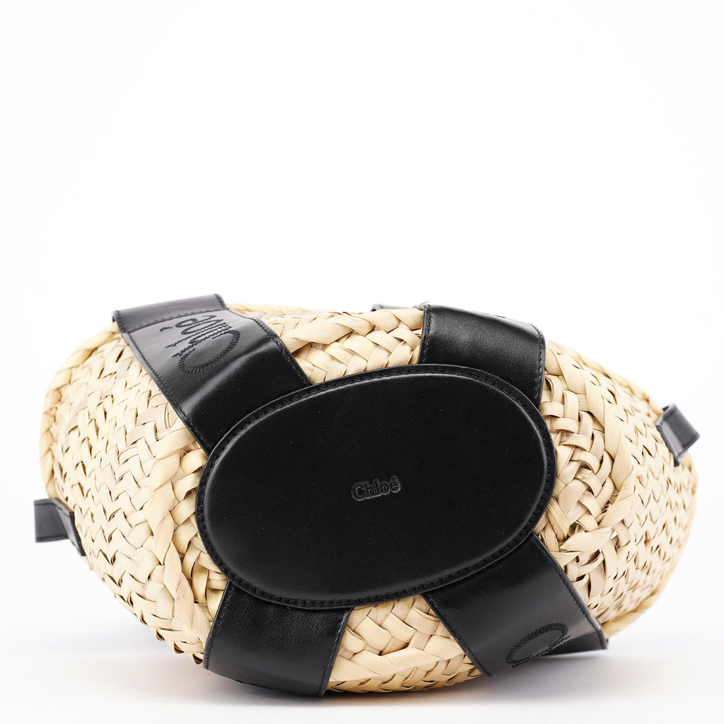 Beige Black Raffia Calfskin Bag