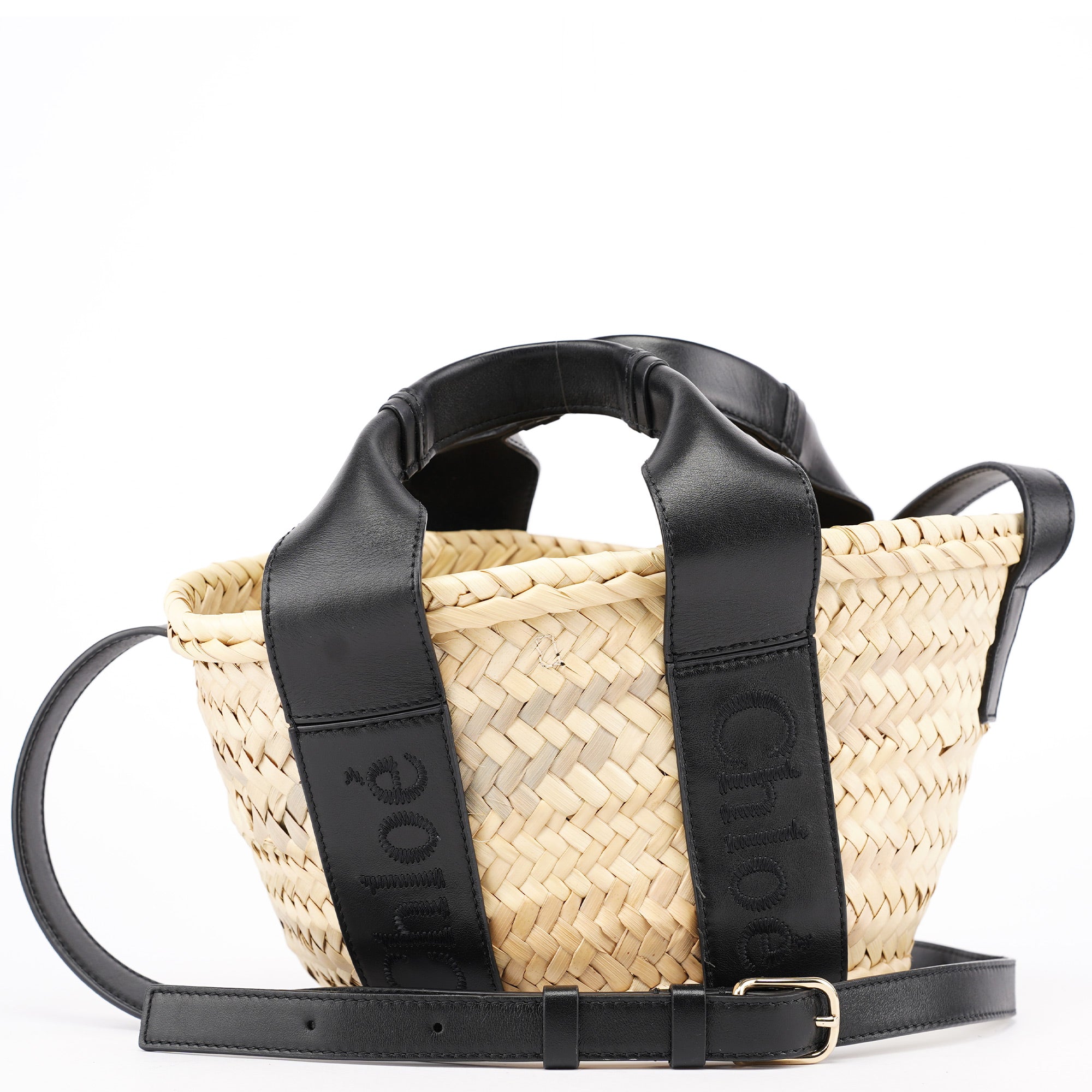 Beige Black Raffia Calfskin Bag