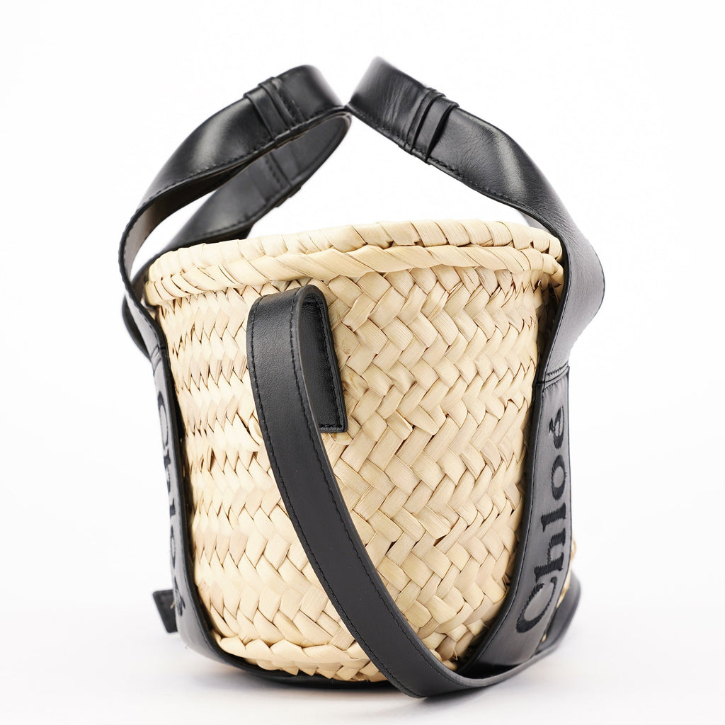Beige Black Raffia Calfskin Bag