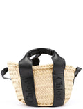 Beige Black Raffia Calfskin Bag