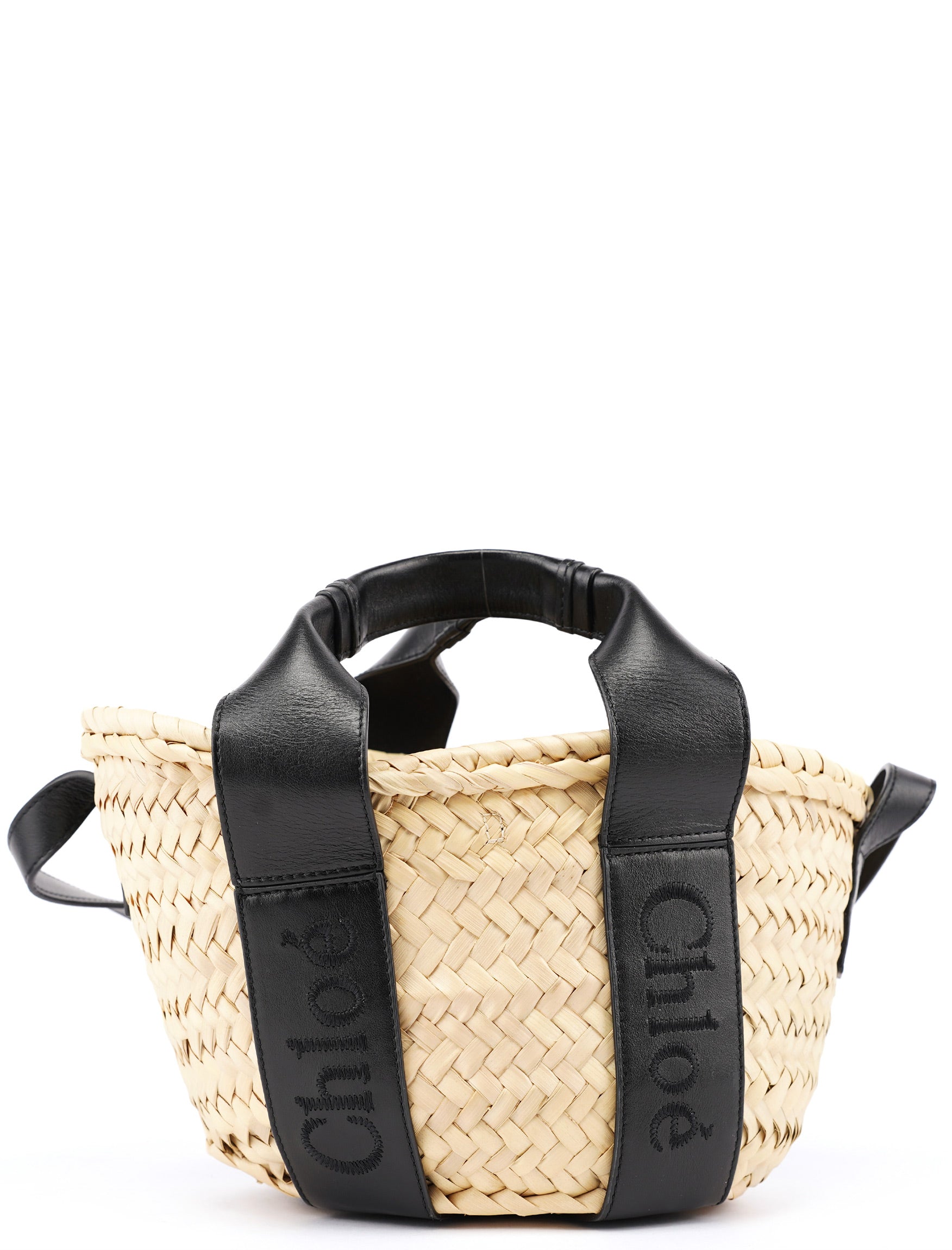 Beige Black Raffia Calfskin Bag