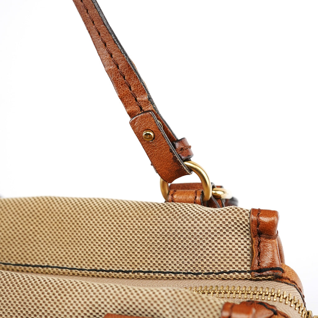 Beige Brown Canvas 2-Way Tote Bag