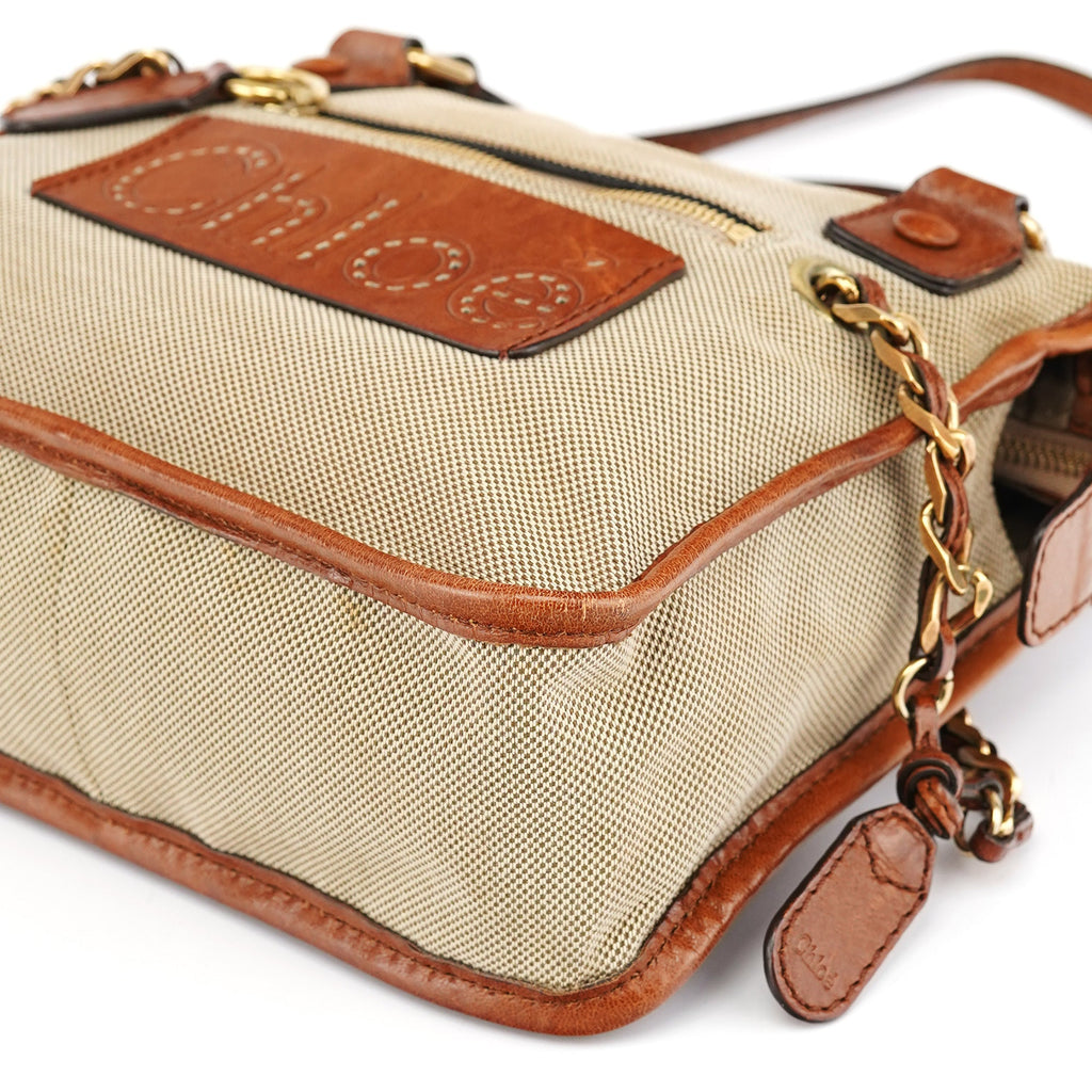 Beige Brown Canvas 2-Way Tote Bag
