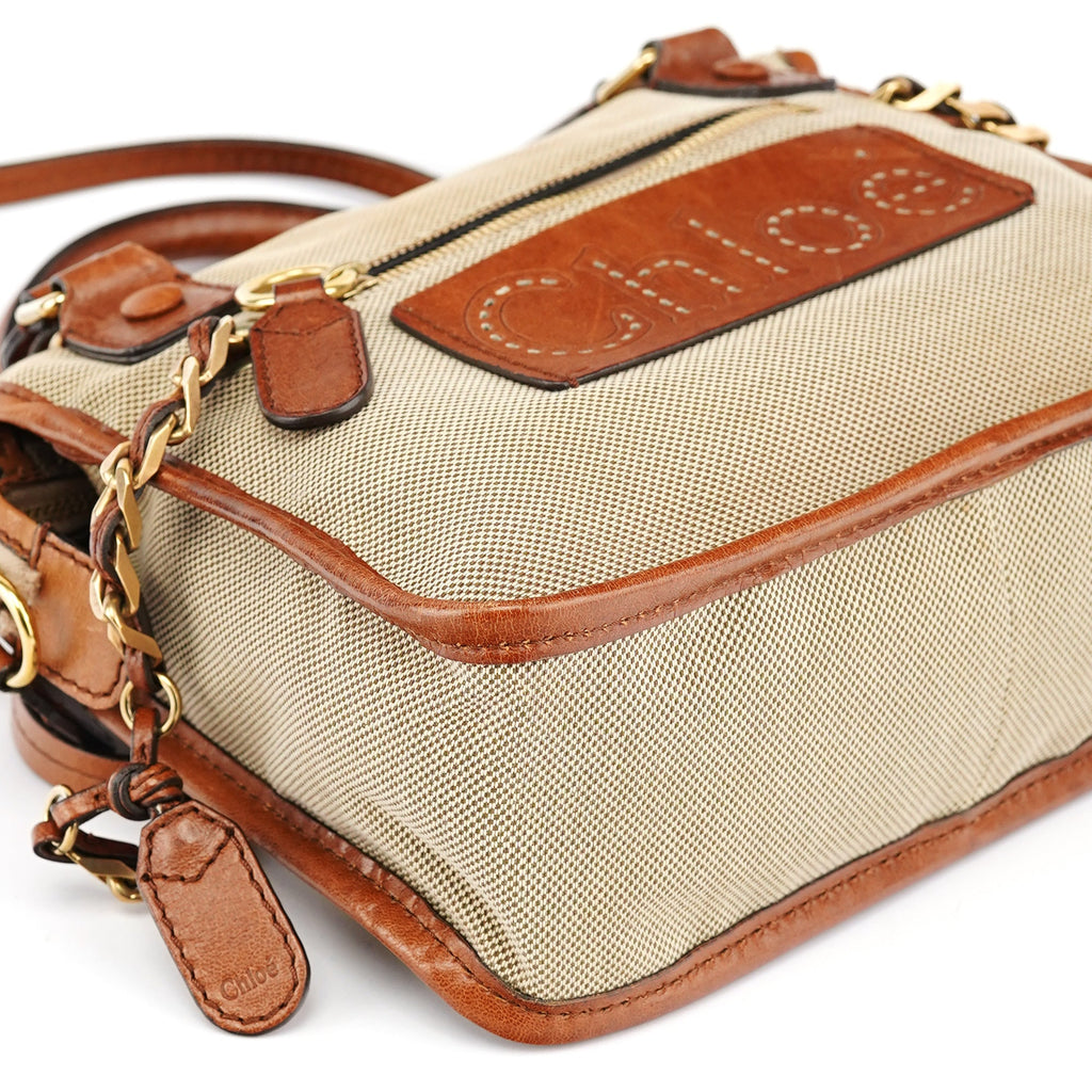Beige Brown Canvas 2-Way Tote Bag