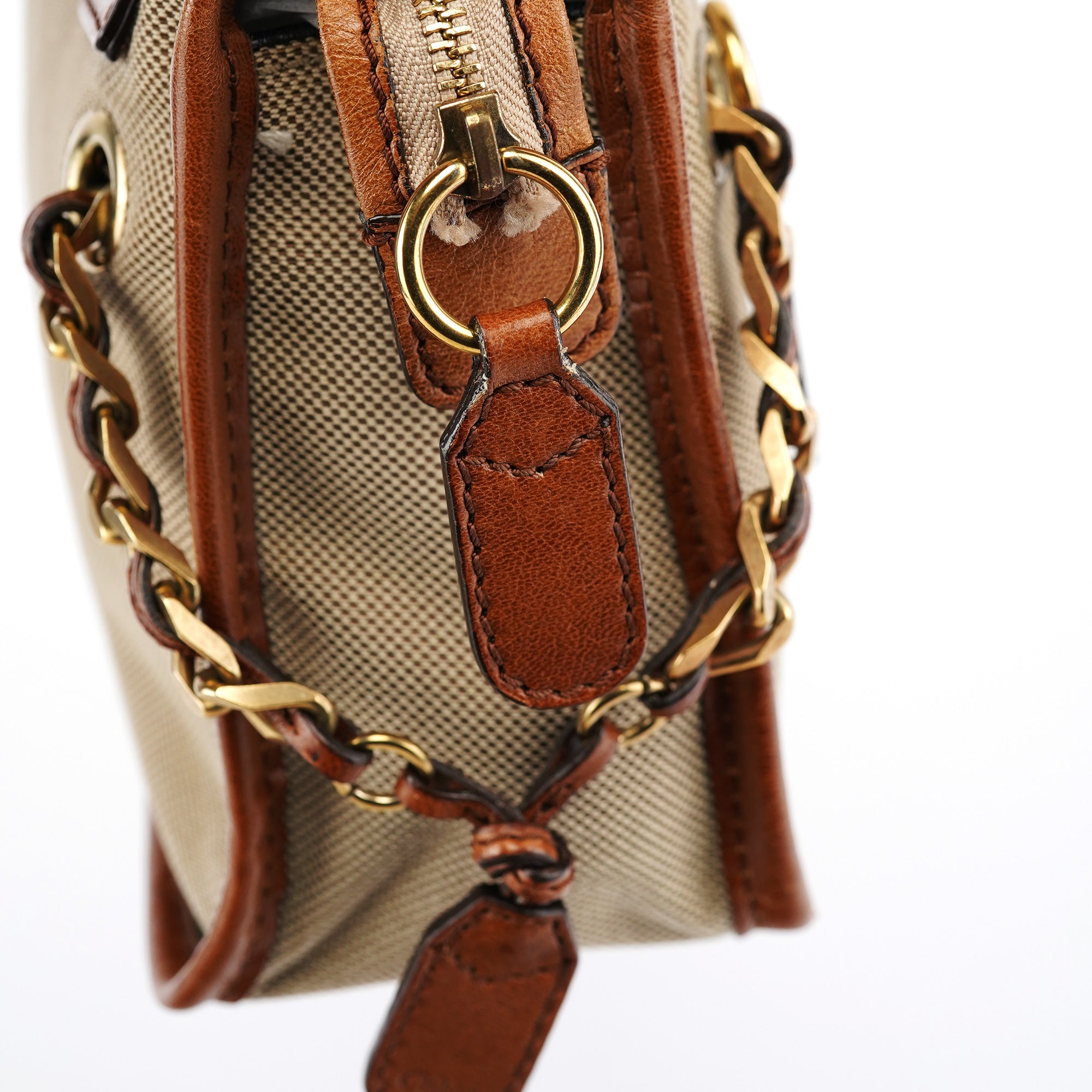 Beige Brown Canvas 2-Way Tote Bag