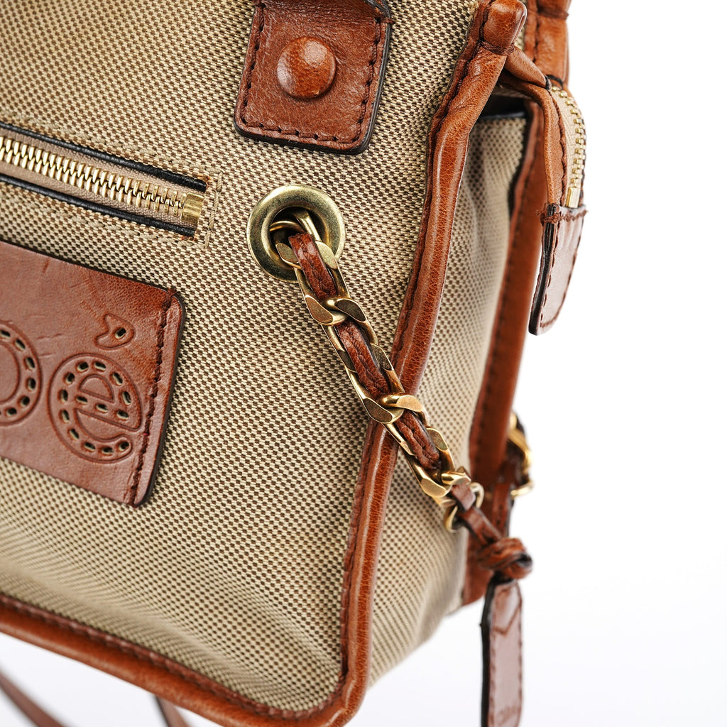 Beige Brown Canvas 2-Way Tote Bag