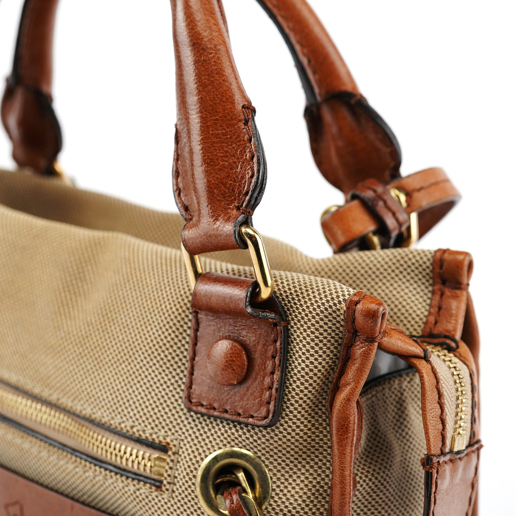 Beige Brown Canvas 2-Way Tote Bag