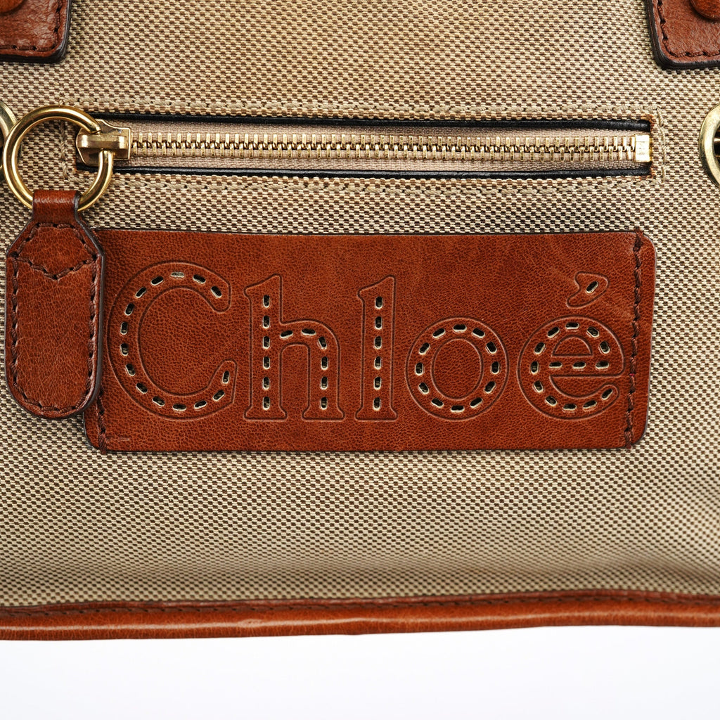 Beige Brown Canvas 2-Way Tote Bag