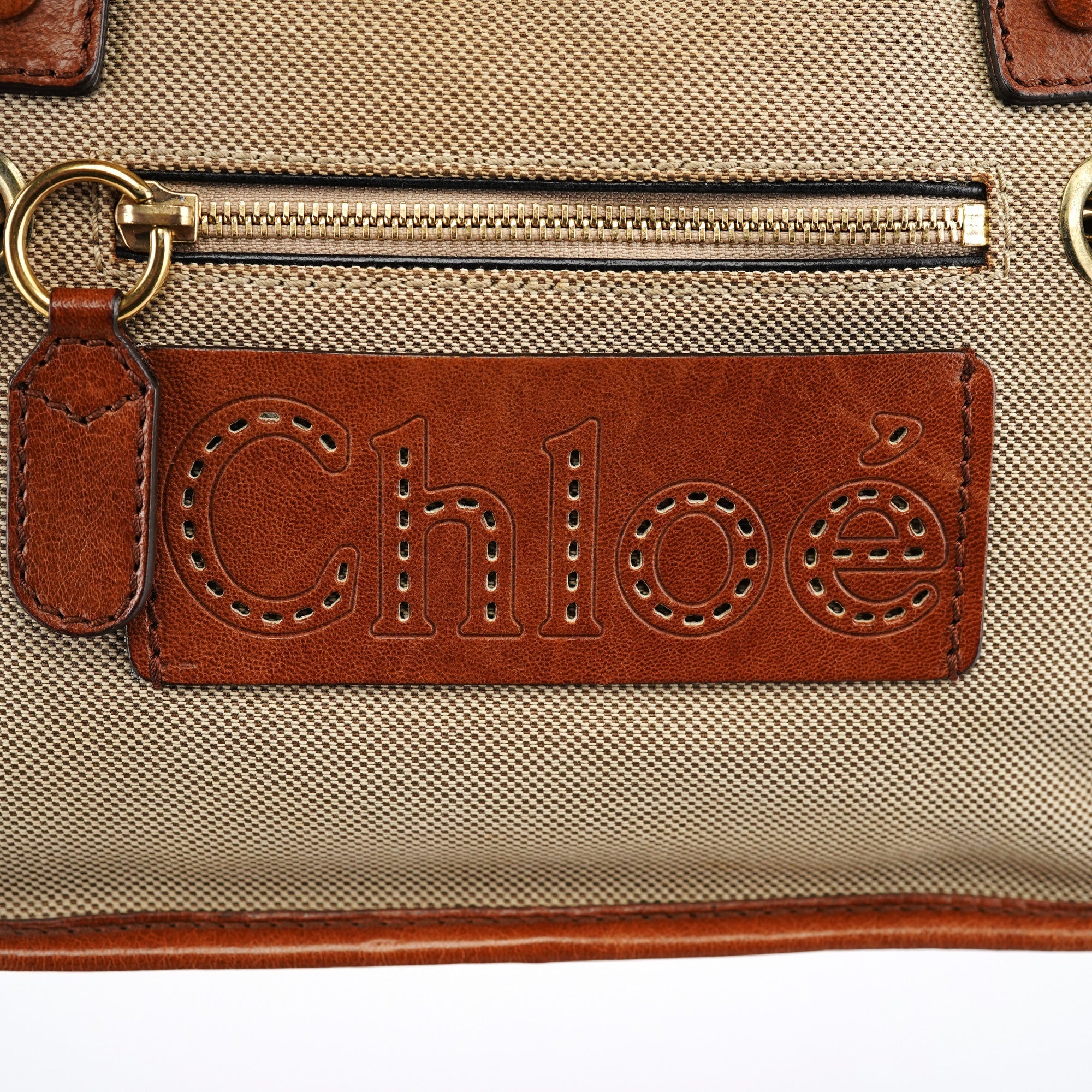 Beige Brown Canvas 2-Way Tote Bag